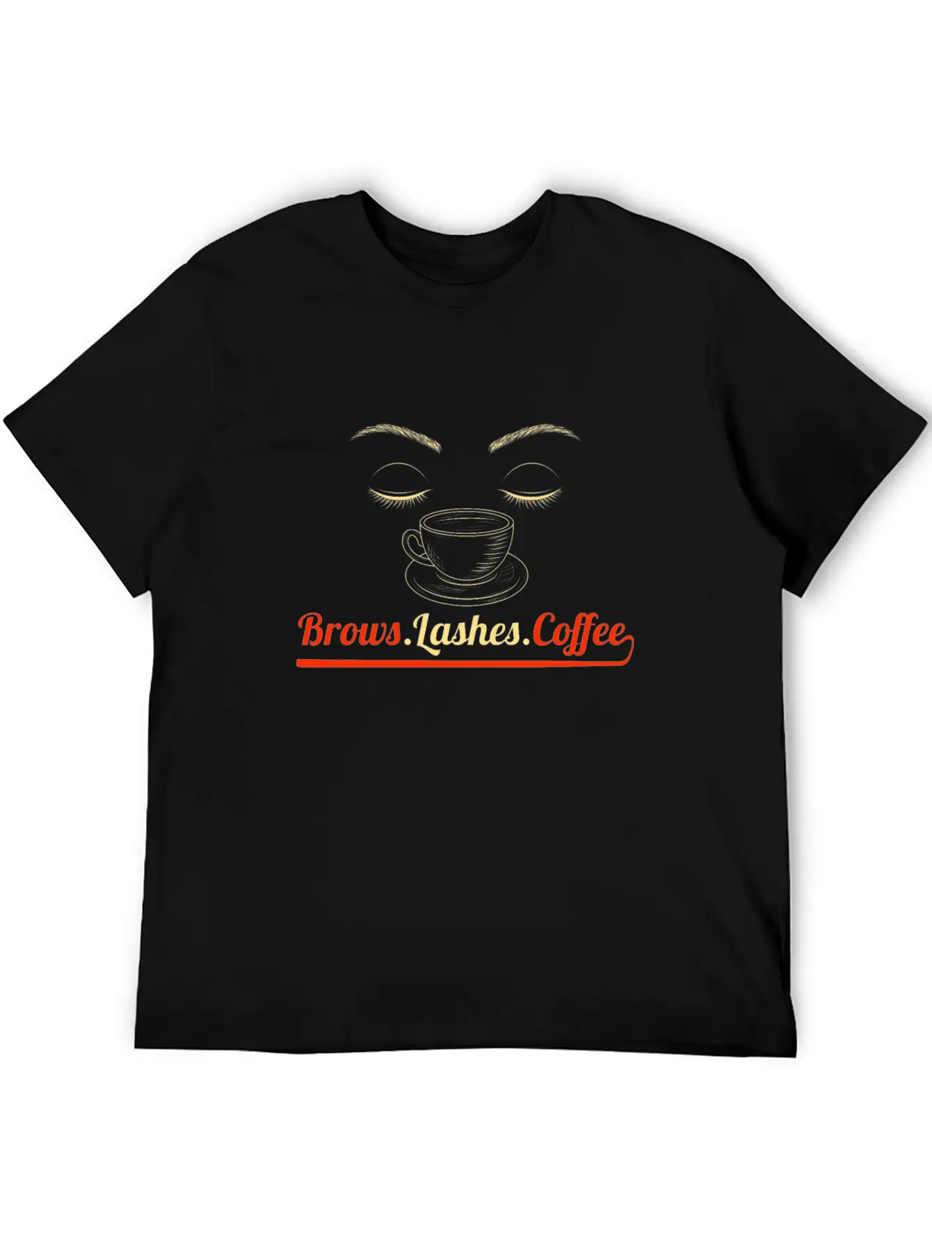 Brows Lashes Coffee Makeup Artist Esthetician Gift Stylish Everyday T-Shirt – Unisex Basic Cotton Tee