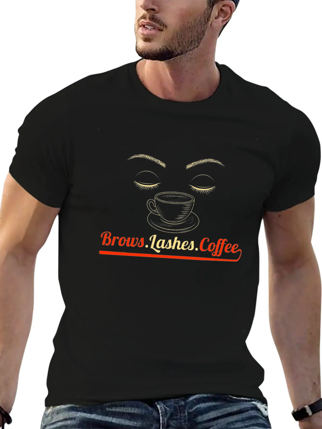 Brows Lashes Coffee Makeup Artist Esthetician Gift Stylish Everyday T-Shirt – Unisex Basic Cotton Tee