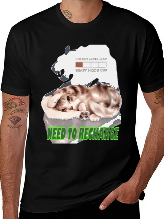 Recharge Cat Graphic T-Shirt: Low Energy Mode