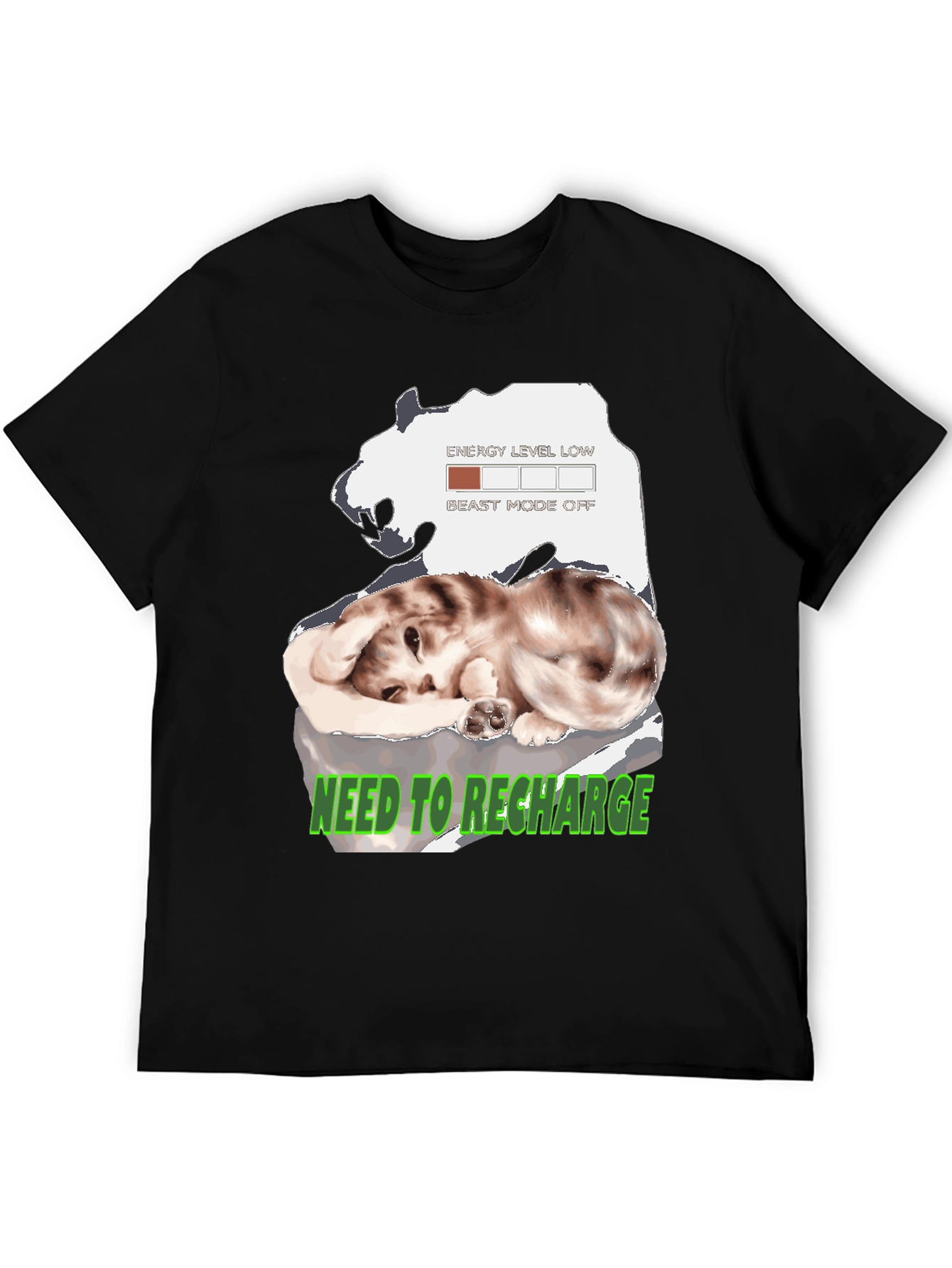 Recharge Cat Graphic T-Shirt: Low Energy Mode