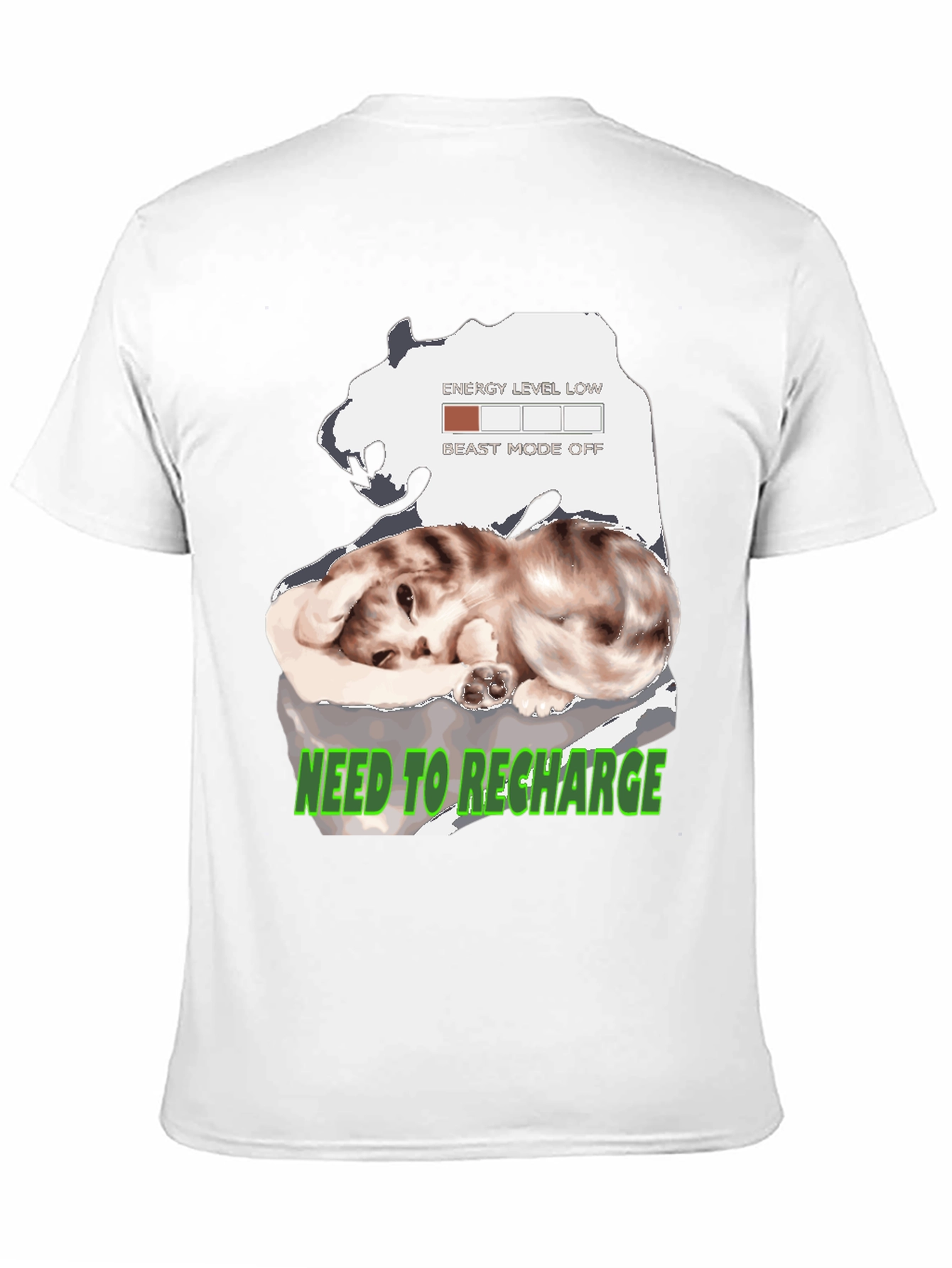 Recharge Cat Graphic T-Shirt: Low Energy Mode