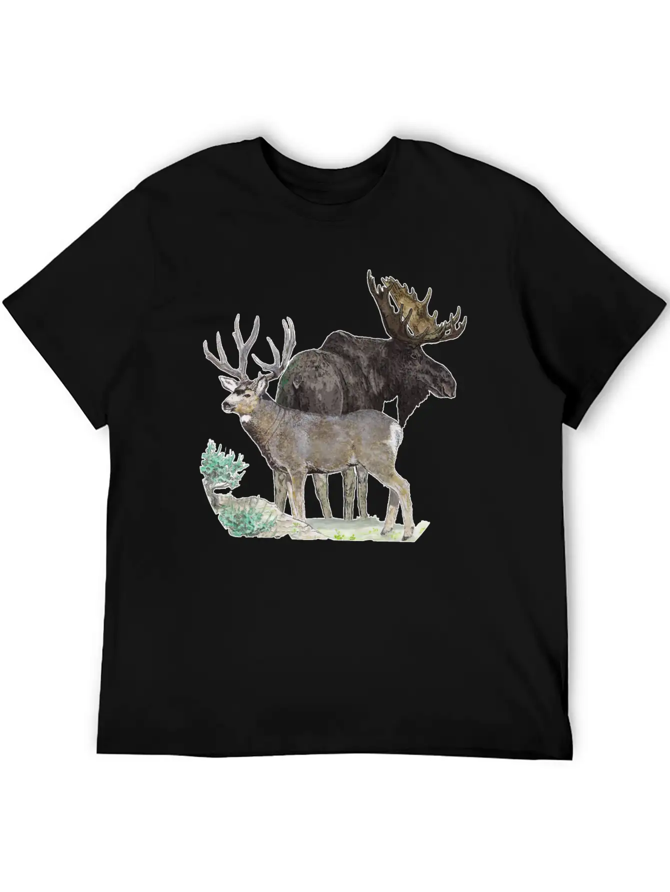 Bull Moose And Mule Deer Buck Stylish Everyday T-Shirt – Unisex Basic Cotton Tee