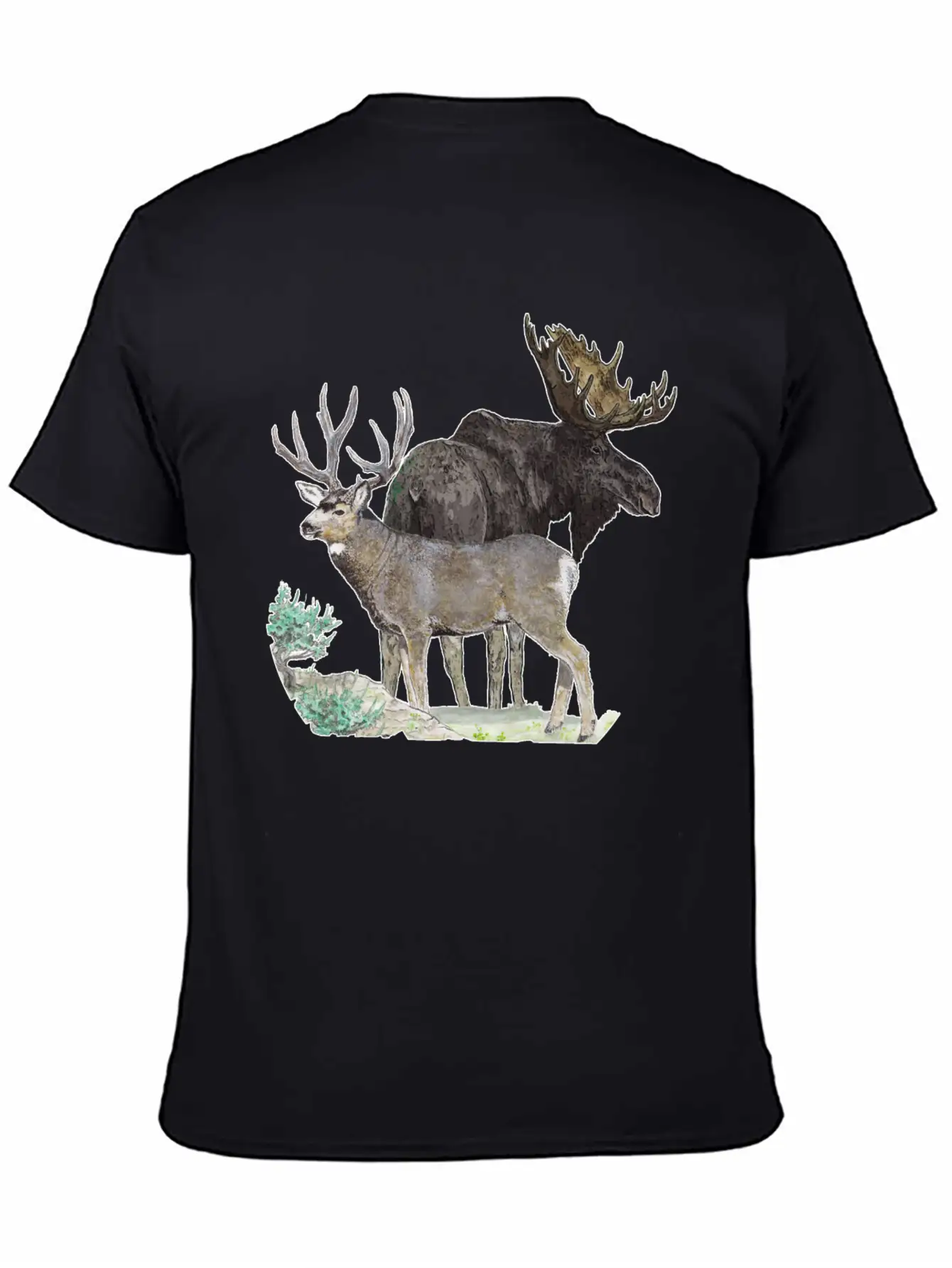 Bull Moose And Mule Deer Buck Stylish Everyday T-Shirt – Unisex Basic Cotton Tee