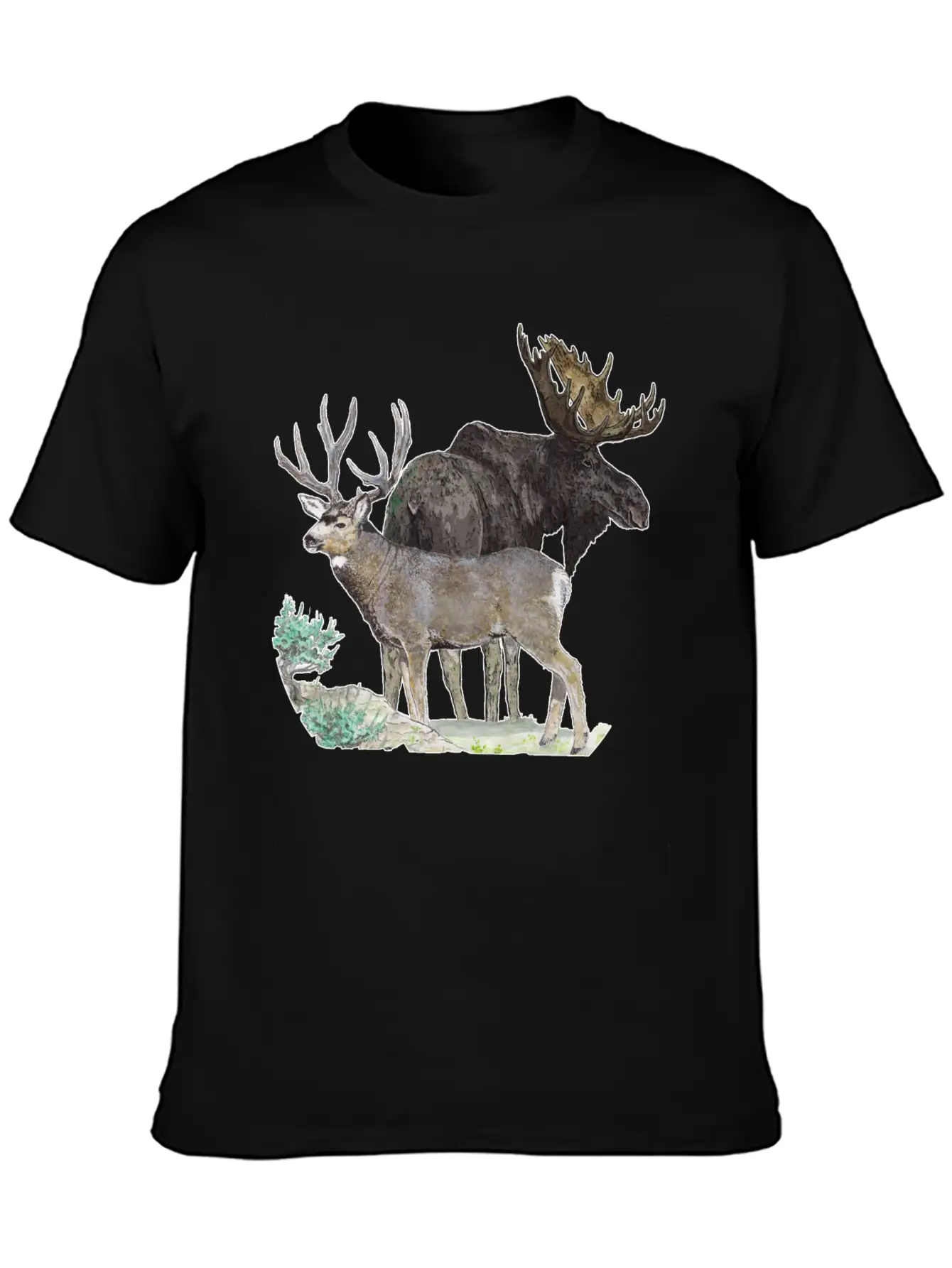 Bull Moose And Mule Deer Buck Stylish Everyday T-Shirt – Unisex Basic Cotton Tee
