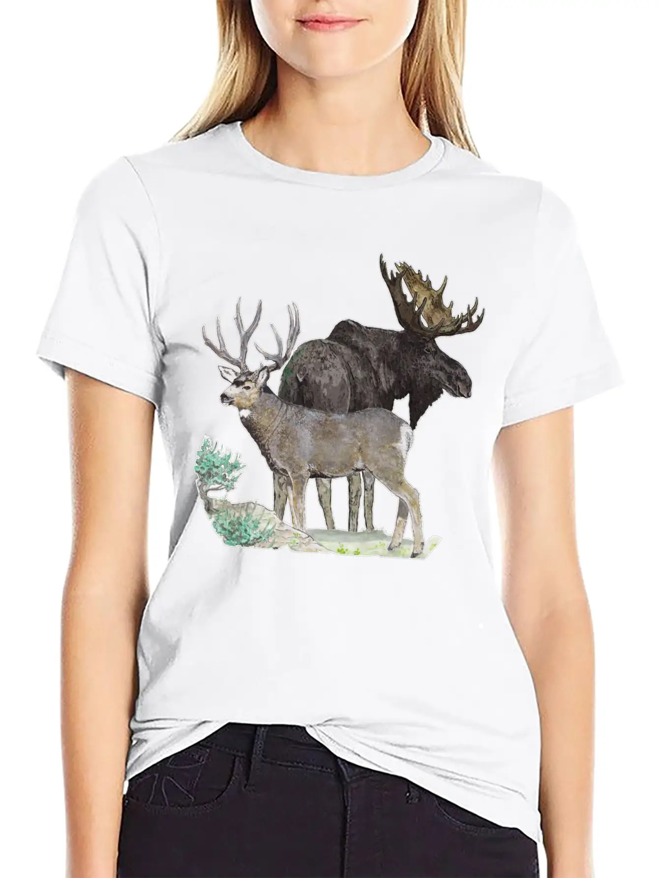 Bull Moose And Mule Deer Buck Stylish Everyday T-Shirt – Unisex Basic Cotton Tee