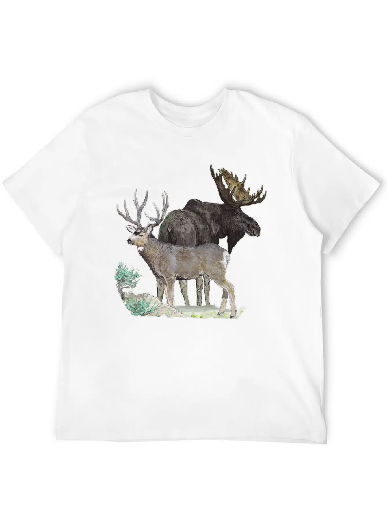Bull Moose And Mule Deer Buck Stylish Everyday T-Shirt – Unisex Basic Cotton Tee