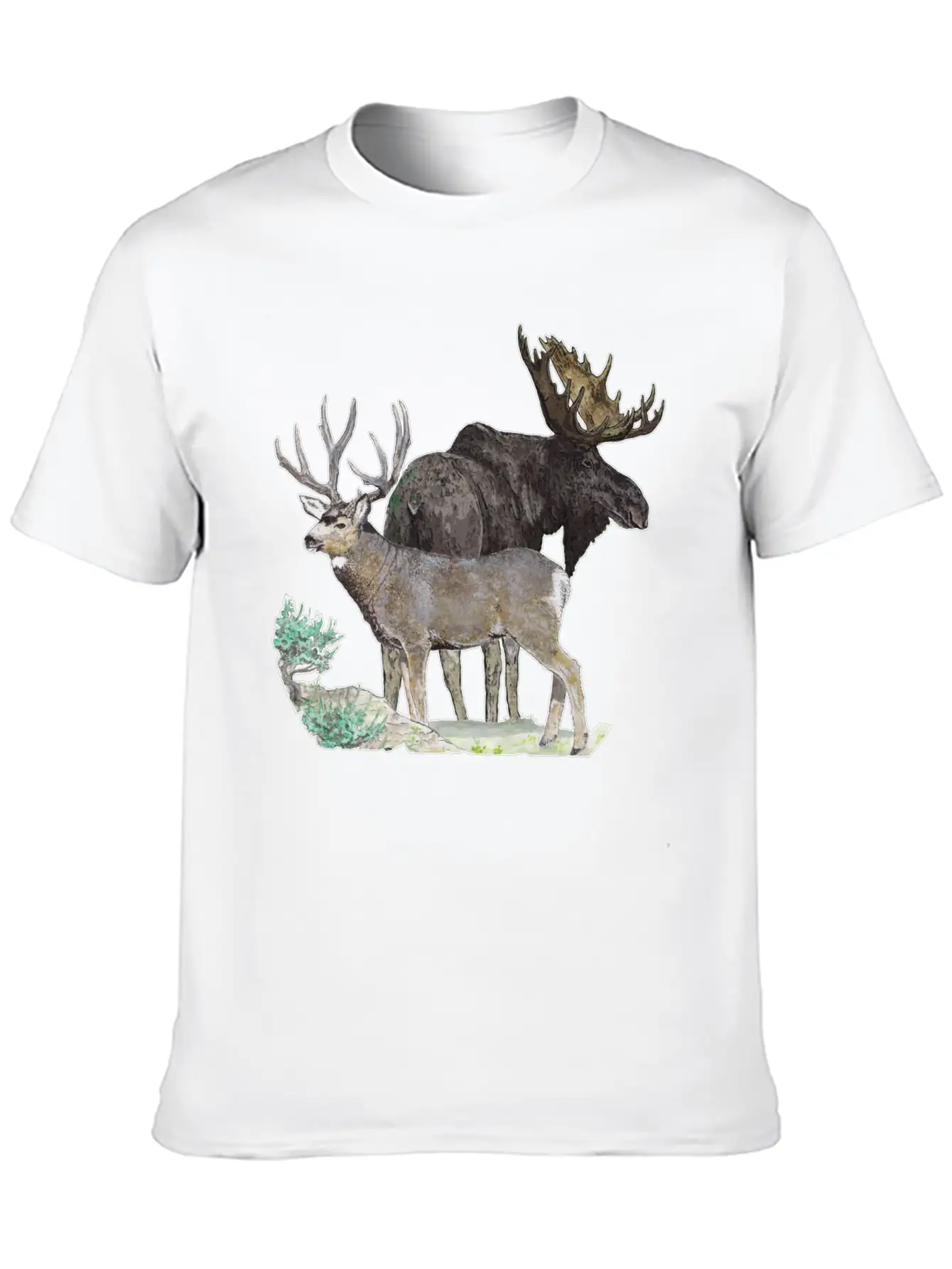 Bull Moose And Mule Deer Buck Stylish Everyday T-Shirt – Unisex Basic Cotton Tee