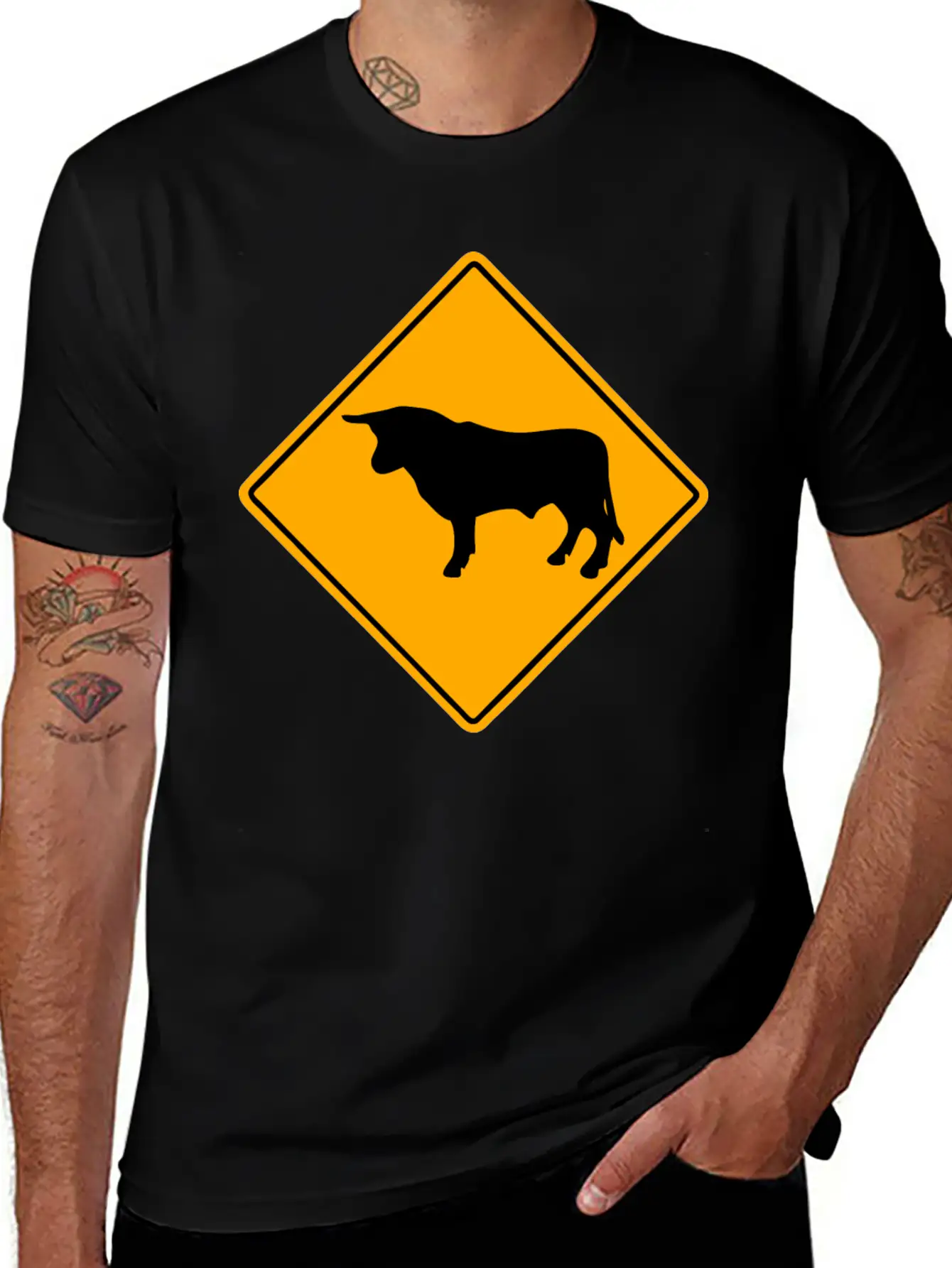 Bull Road Sign Essential Unisex Summer Tee – Soft Cotton Casual Fit