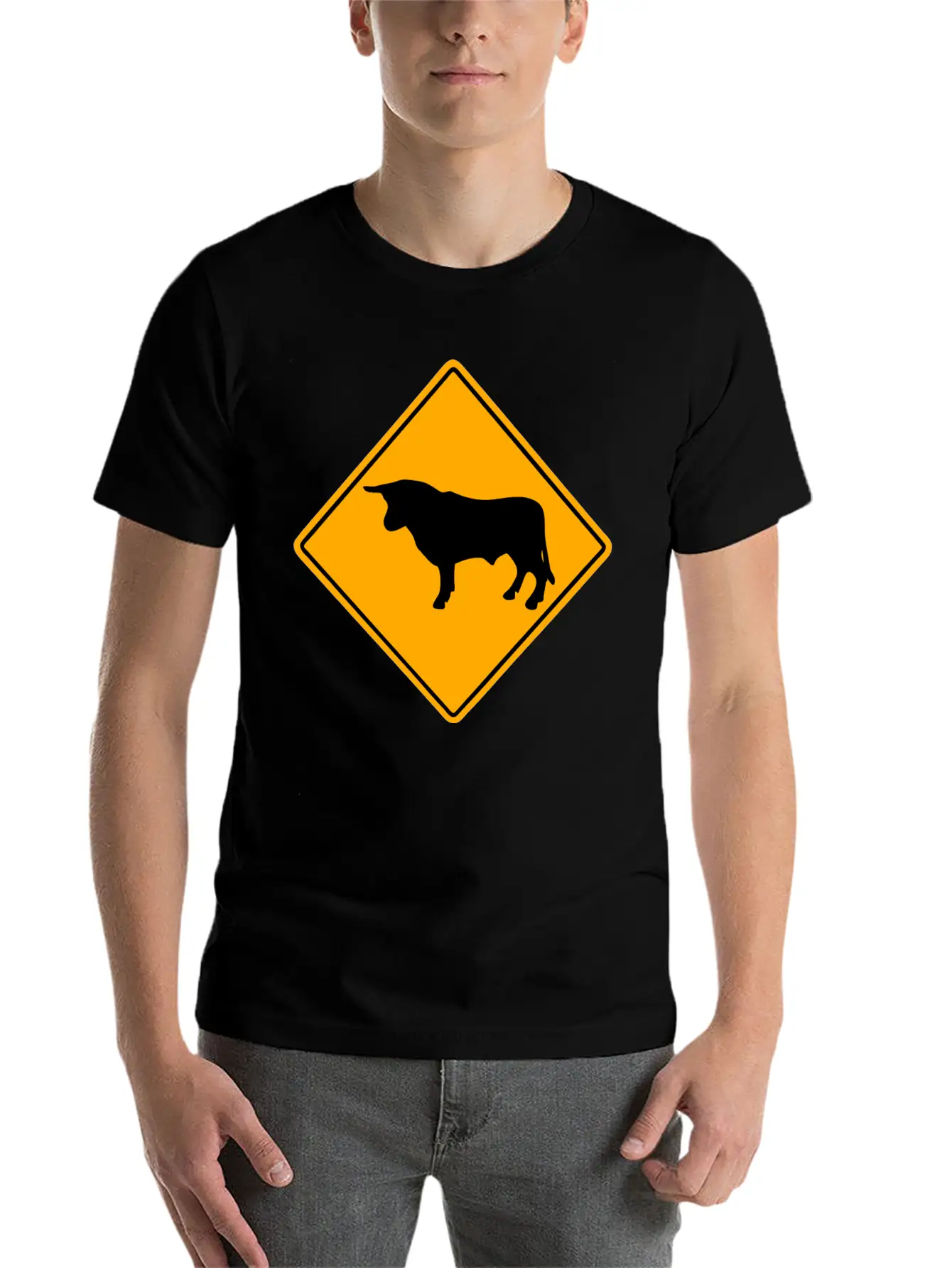 Bull Road Sign Essential Unisex Summer Tee – Soft Cotton Casual Fit