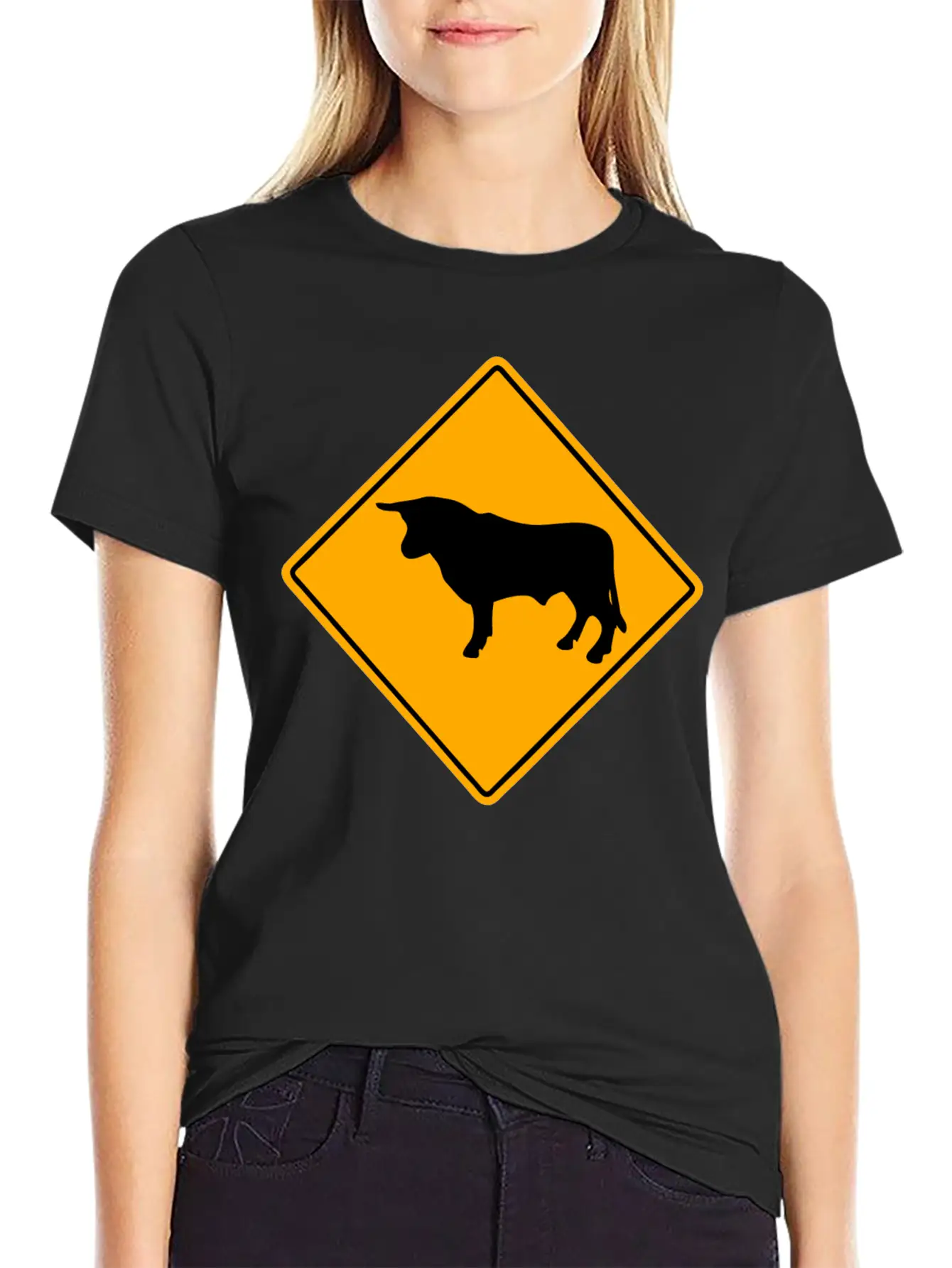 Bull Road Sign Essential Unisex Summer Tee – Soft Cotton Casual Fit