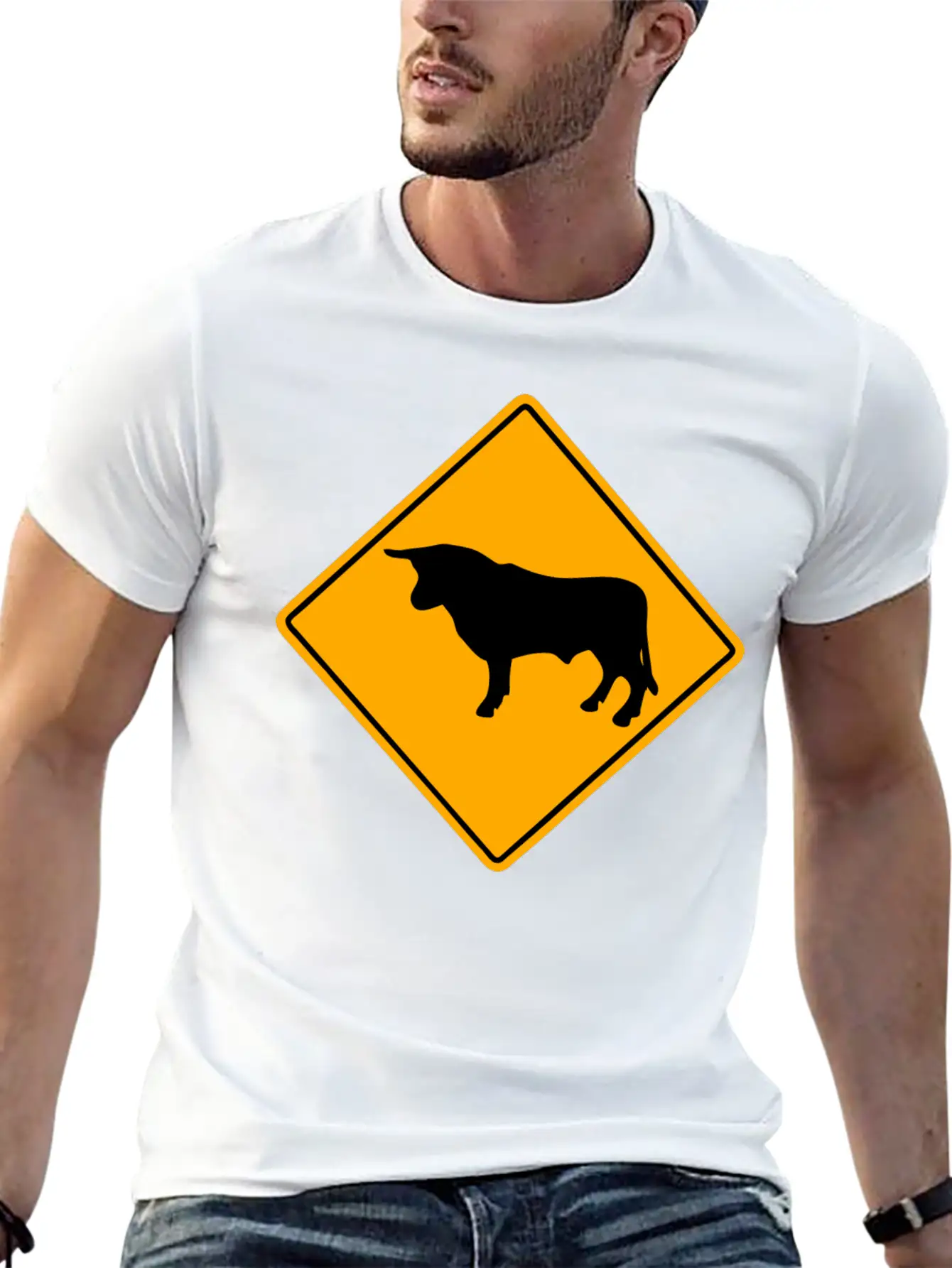 Bull Road Sign Essential Unisex Summer Tee – Soft Cotton Casual Fit
