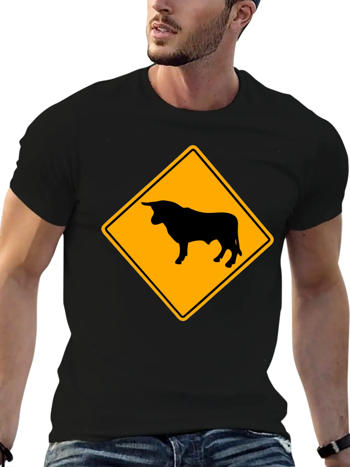Bull Road Sign Essential Unisex Summer Tee – Soft Cotton Casual Fit