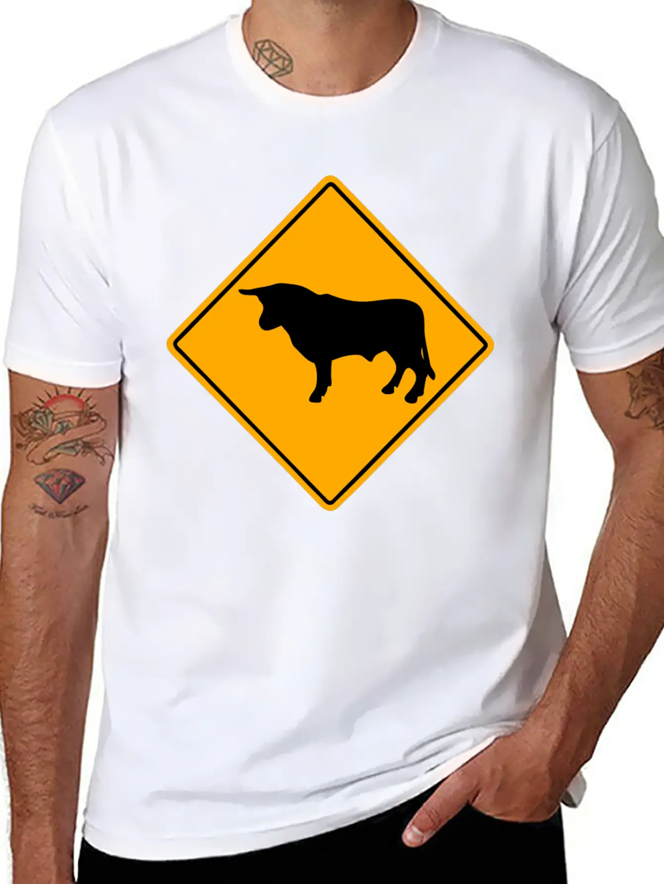 Bull Road Sign Essential Unisex Summer Tee – Soft Cotton Casual Fit