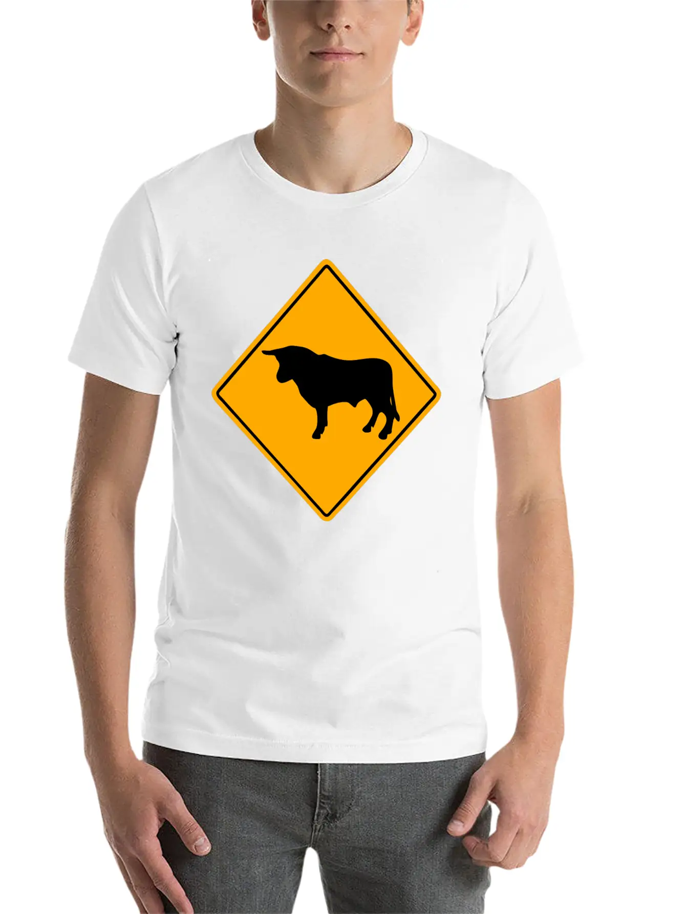 Bull Road Sign Essential Unisex Summer Tee – Soft Cotton Casual Fit