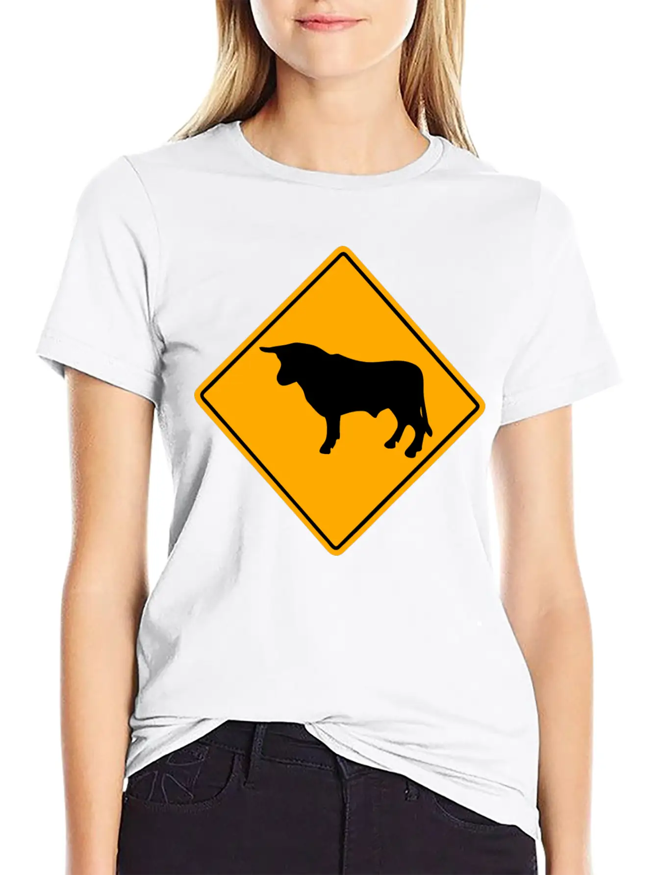 Bull Road Sign Essential Unisex Summer Tee – Soft Cotton Casual Fit