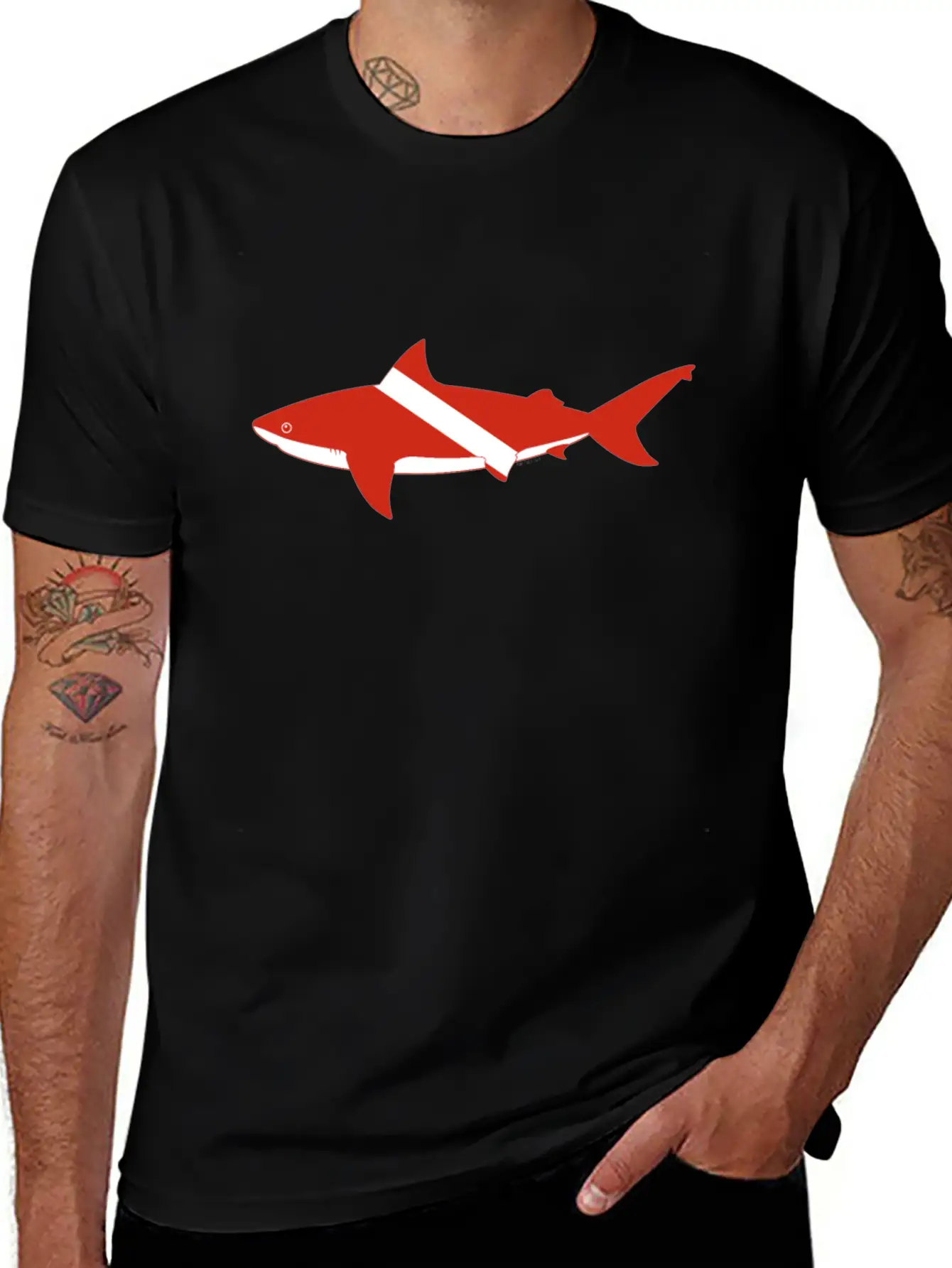 Bull Shark Dive Flag Product Scuba Diver Down Basic Graphic T-Shirt – Daily Comfort In Soft Cotton