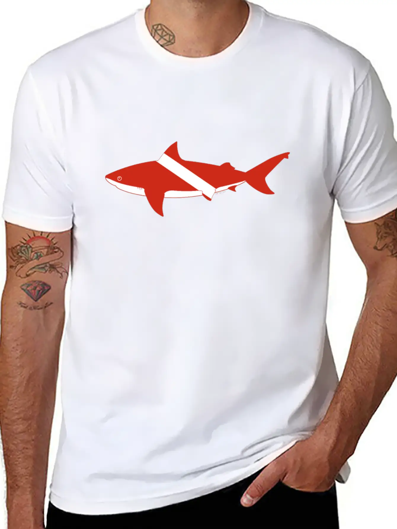 Bull Shark Dive Flag Product Scuba Diver Down Basic Graphic T-Shirt – Daily Comfort In Soft Cotton