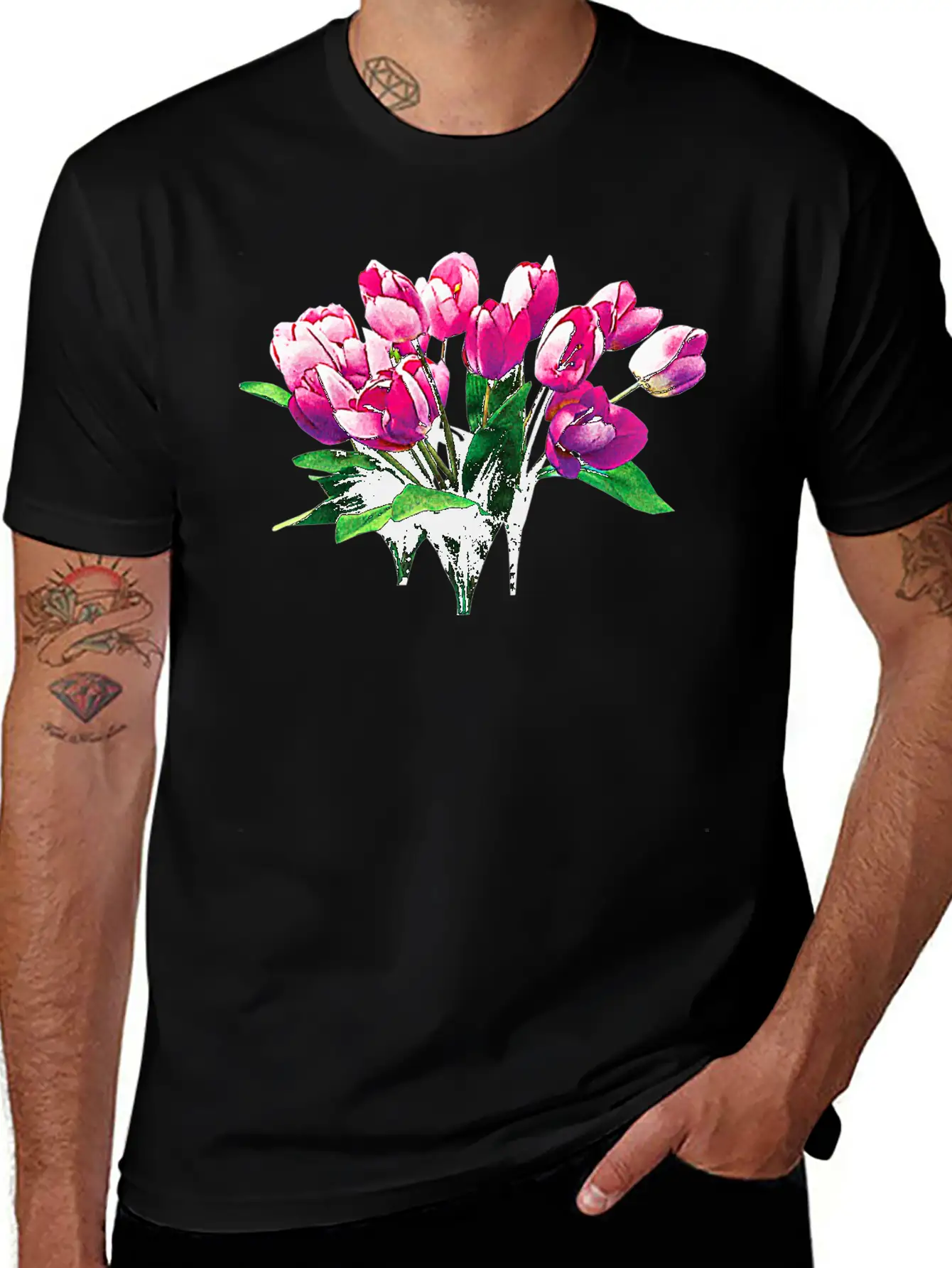 Bunch Of Pink Tulips Timeless Short Sleeve Tee – Comfy And Minimalist Design