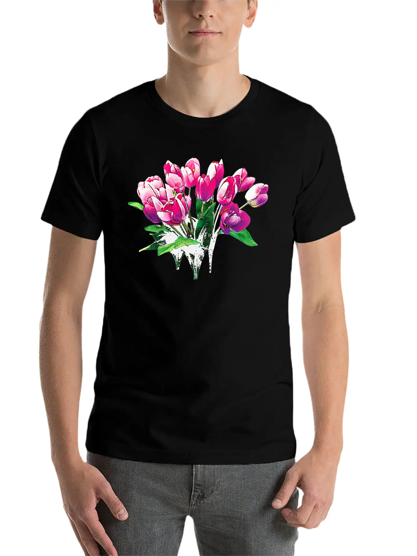 Bunch Of Pink Tulips Timeless Short Sleeve Tee – Comfy And Minimalist Design