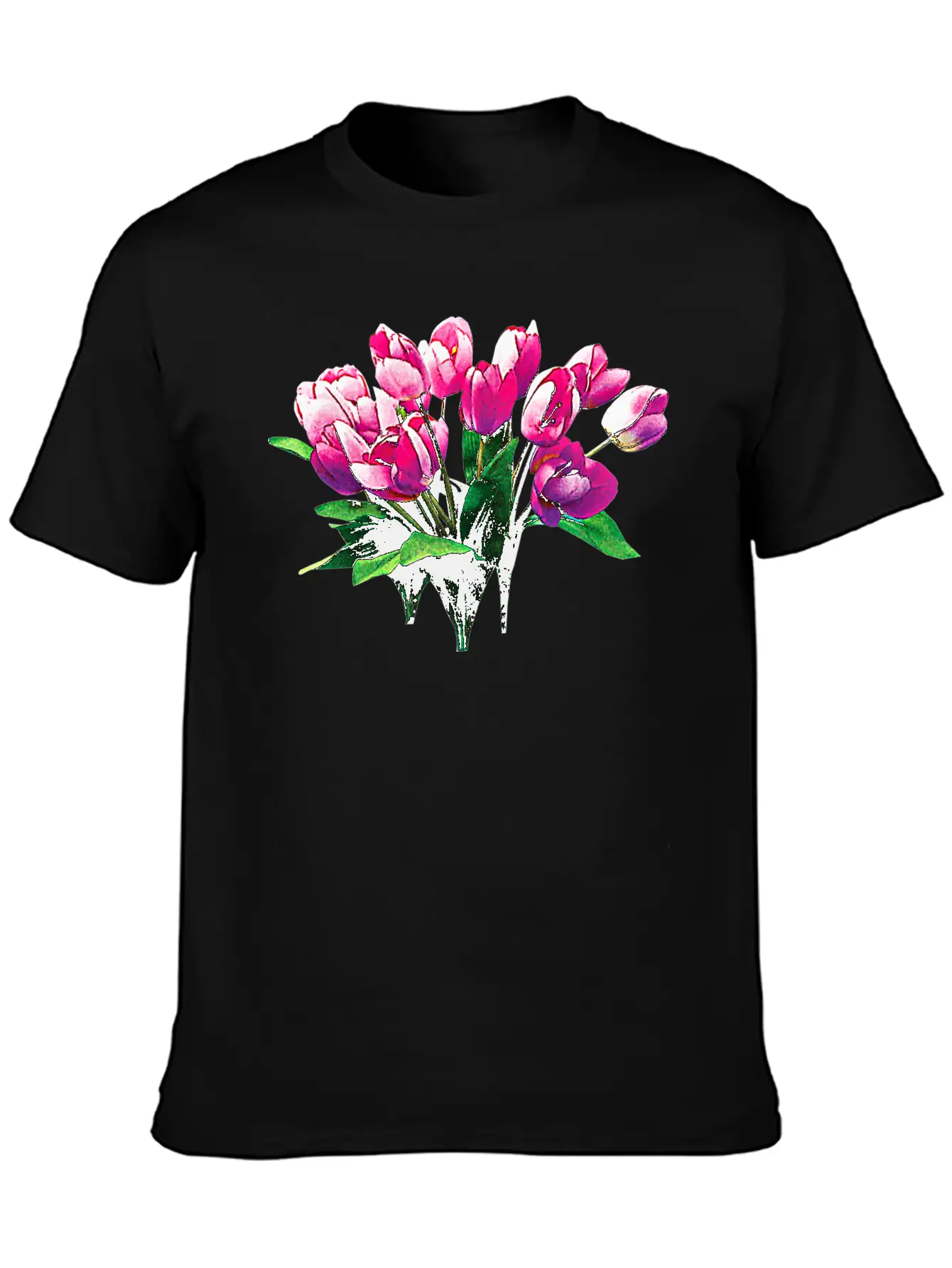 Bunch Of Pink Tulips Timeless Short Sleeve Tee – Comfy And Minimalist Design