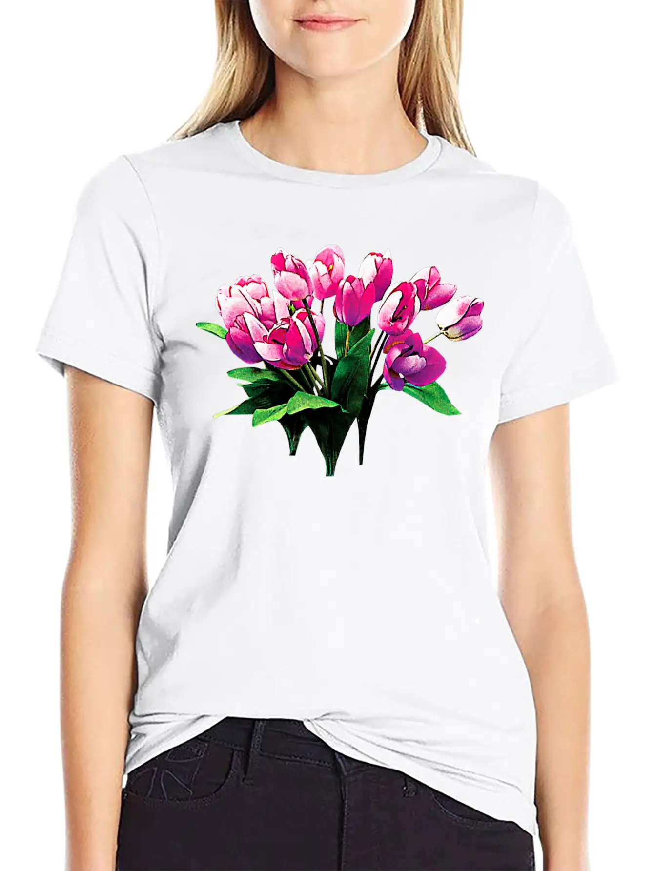 Bunch Of Pink Tulips Timeless Short Sleeve Tee – Comfy And Minimalist Design