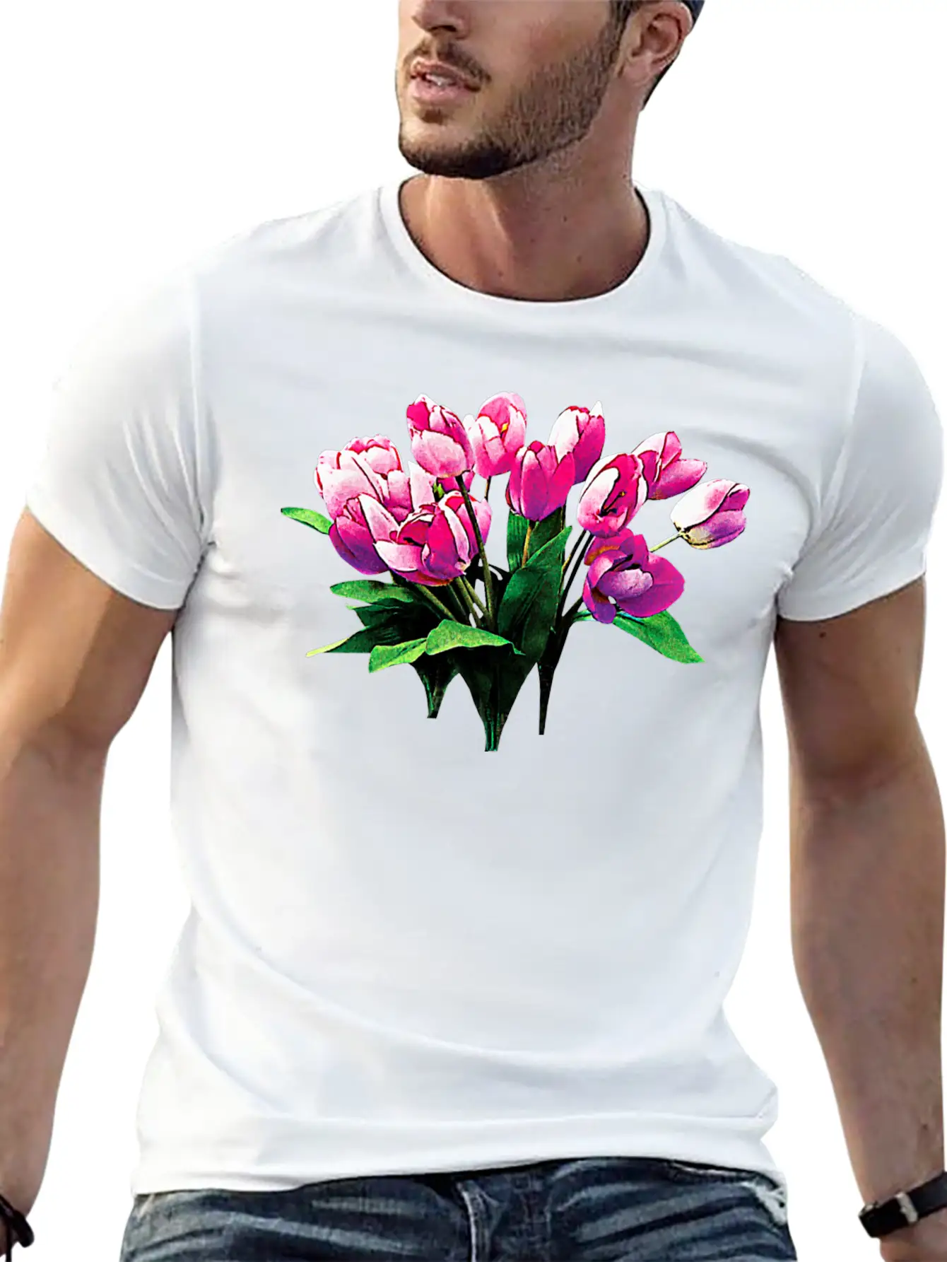 Bunch Of Pink Tulips Timeless Short Sleeve Tee – Comfy And Minimalist Design