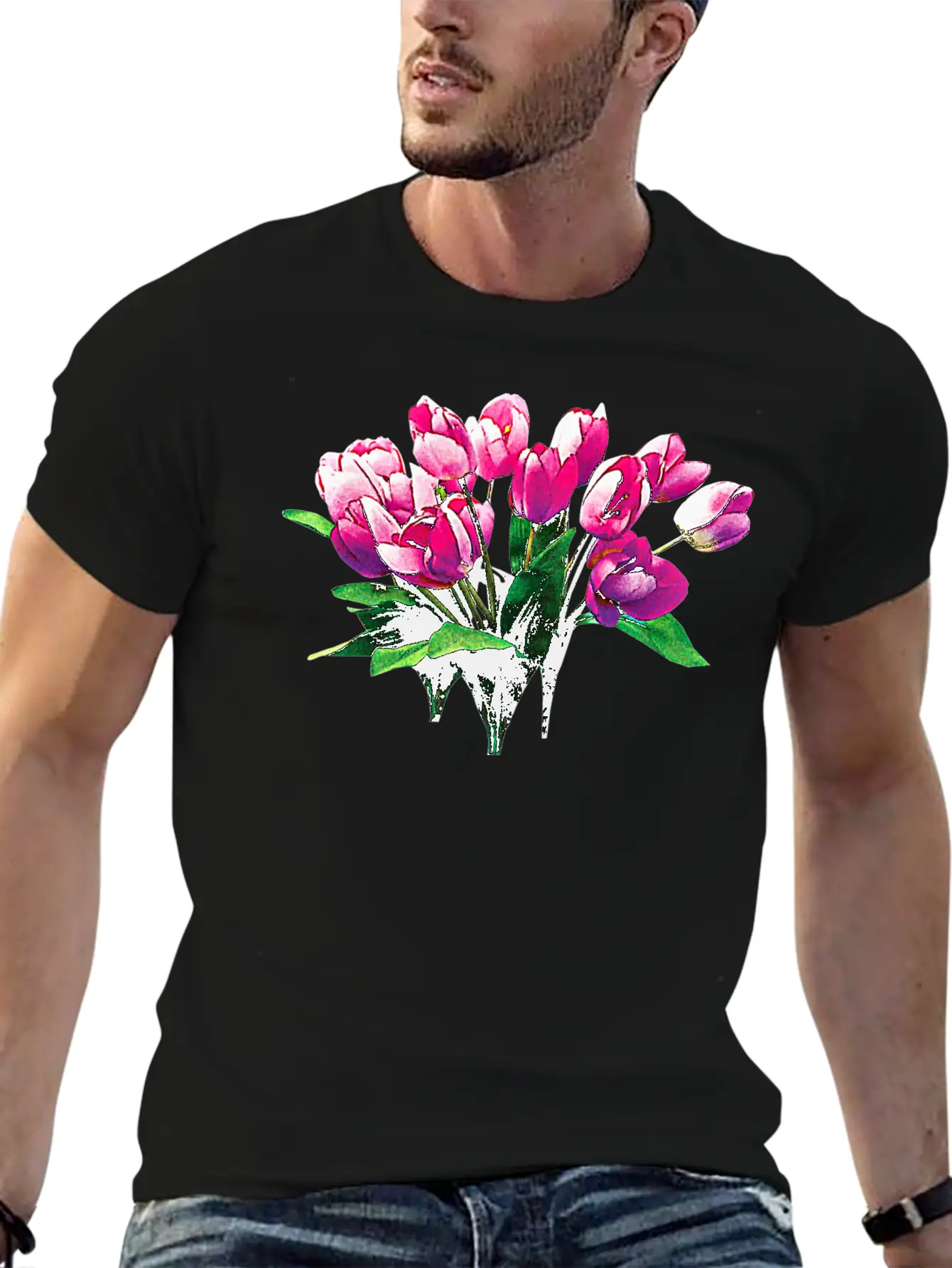 Bunch Of Pink Tulips Timeless Short Sleeve Tee – Comfy And Minimalist Design