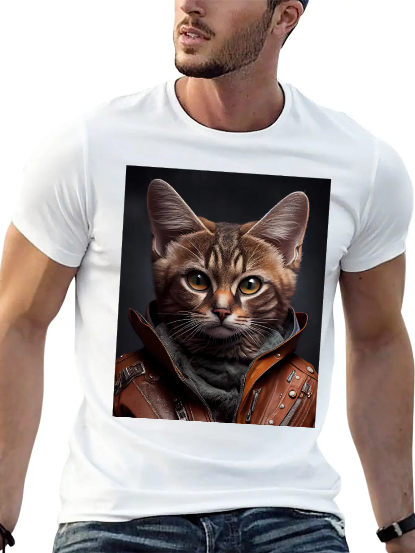 Burmilla Male Wears A Leather Jacket Cat Breed Por Essential Unisex Summer Tee – Soft Cotton Casual Fit