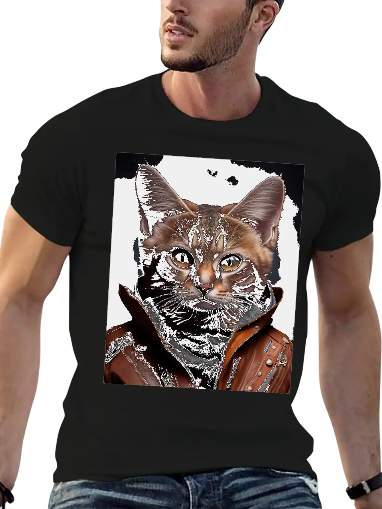 Burmilla Male Wears A Leather Jacket Cat Breed Por Essential Unisex Summer Tee – Soft Cotton Casual Fit