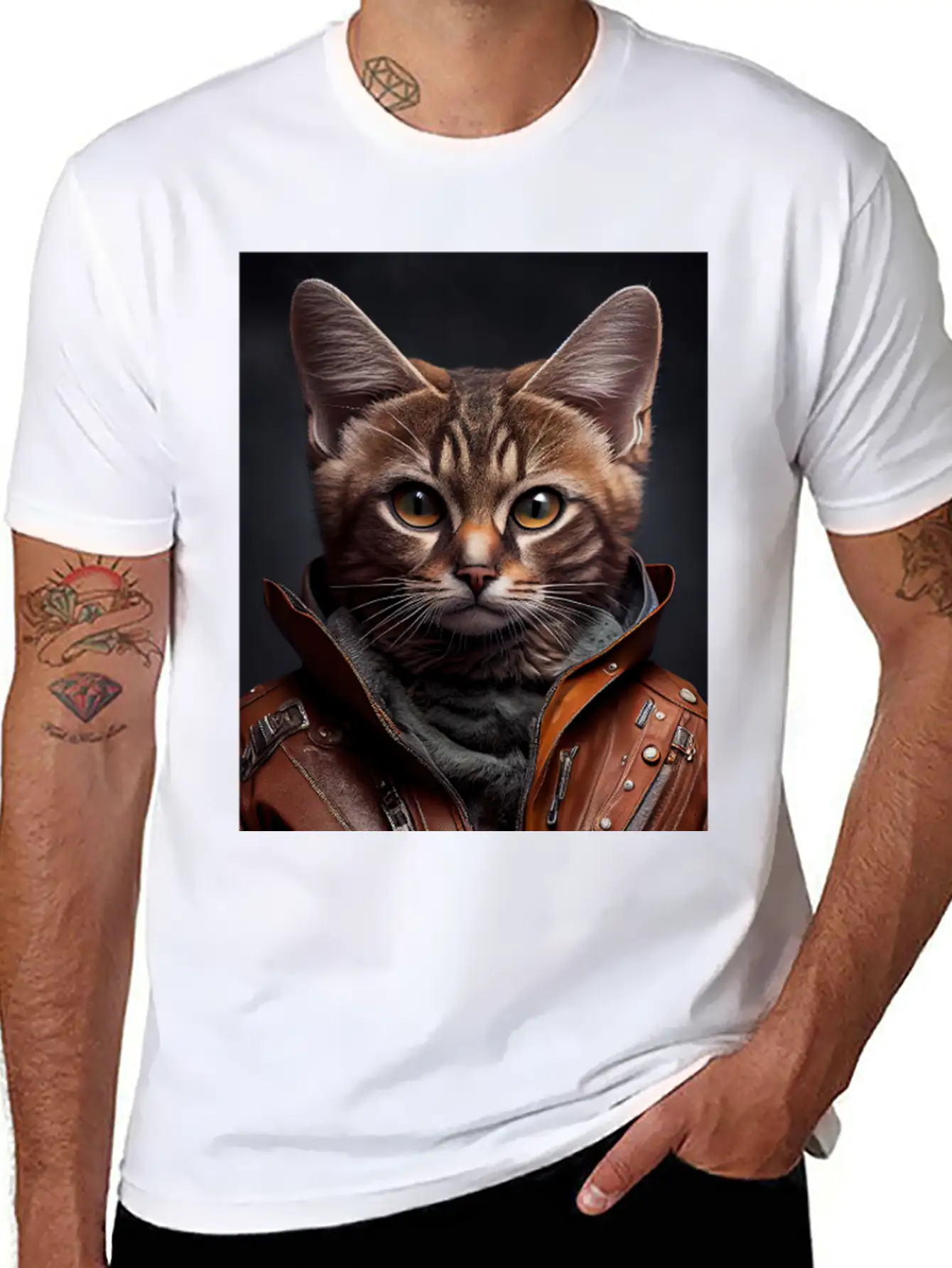 Burmilla Male Wears A Leather Jacket Cat Breed Por Essential Unisex Summer Tee – Soft Cotton Casual Fit