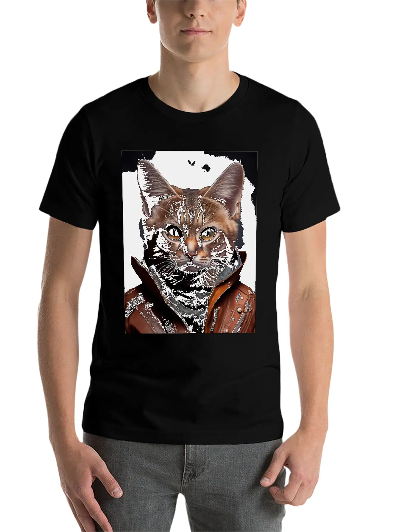 Burmilla Male Wears A Leather Jacket Cat Breed Por Essential Unisex Summer Tee – Soft Cotton Casual Fit