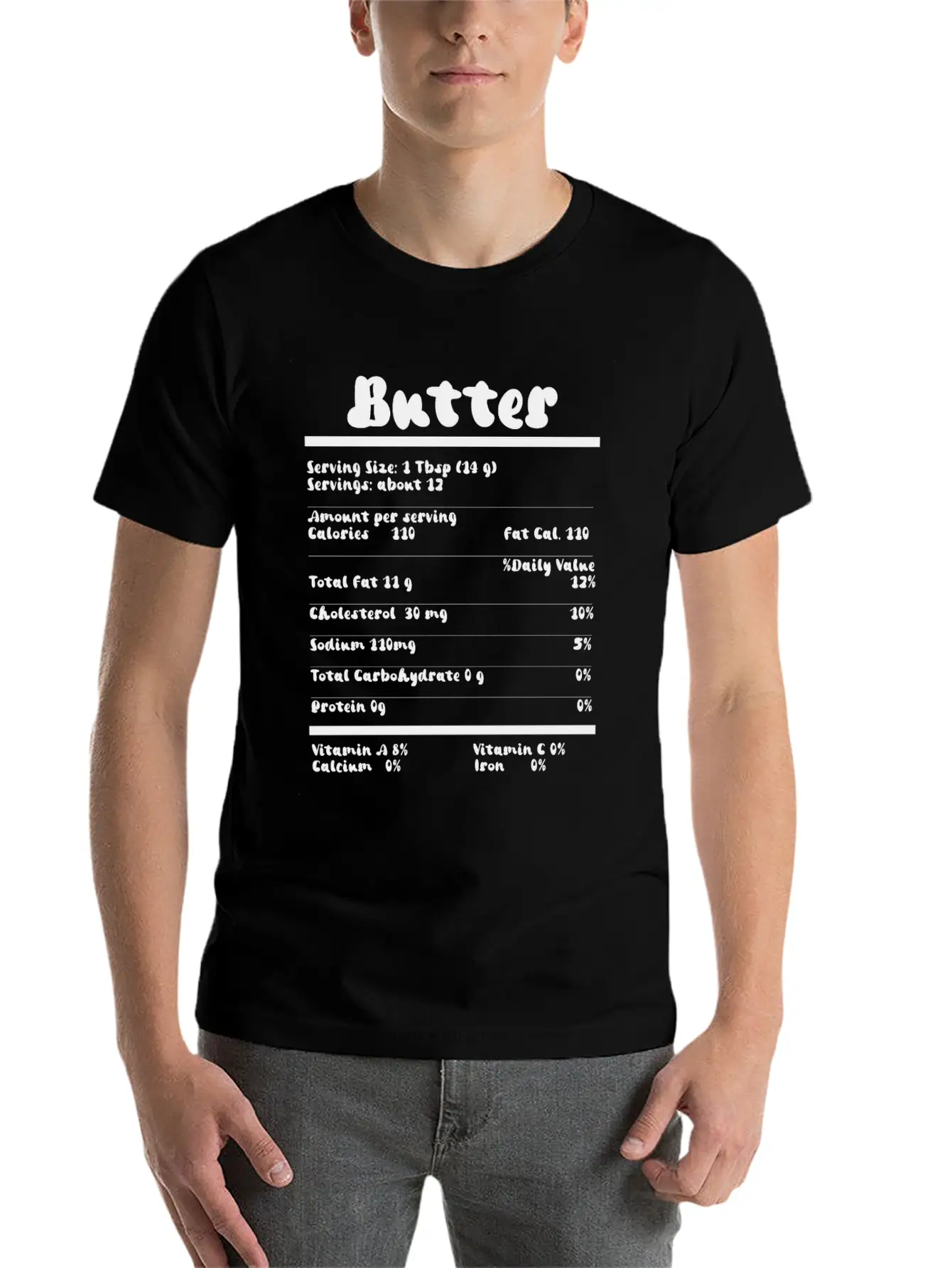 Butter Nutrition Facts Food Calories Holiday Thank Unisex Short Sleeve Soft Cotton T-Shirt – Casual Everyday Wear