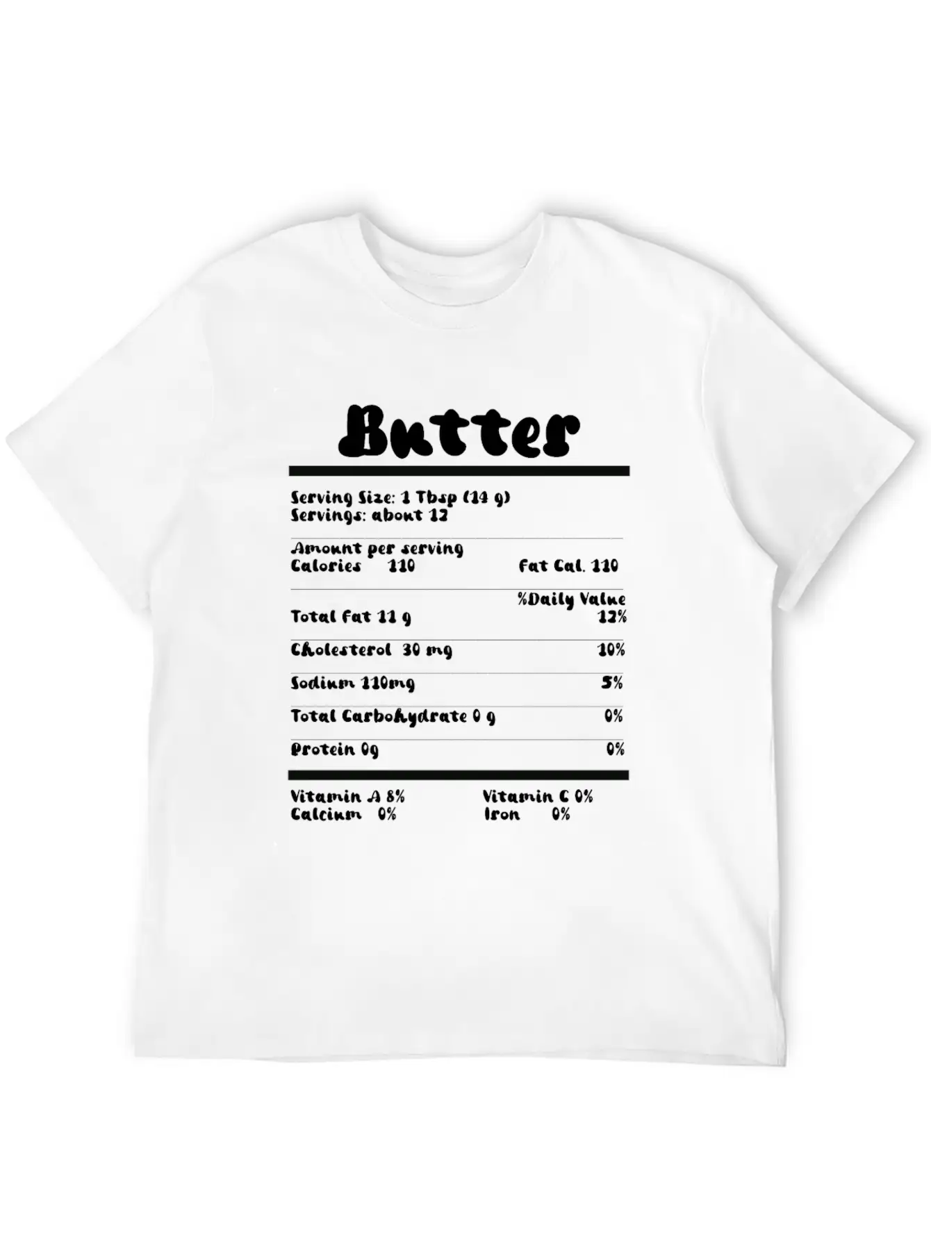 Butter Nutrition Facts Food Calories Holiday Thank Unisex Short Sleeve Soft Cotton T-Shirt – Casual Everyday Wear