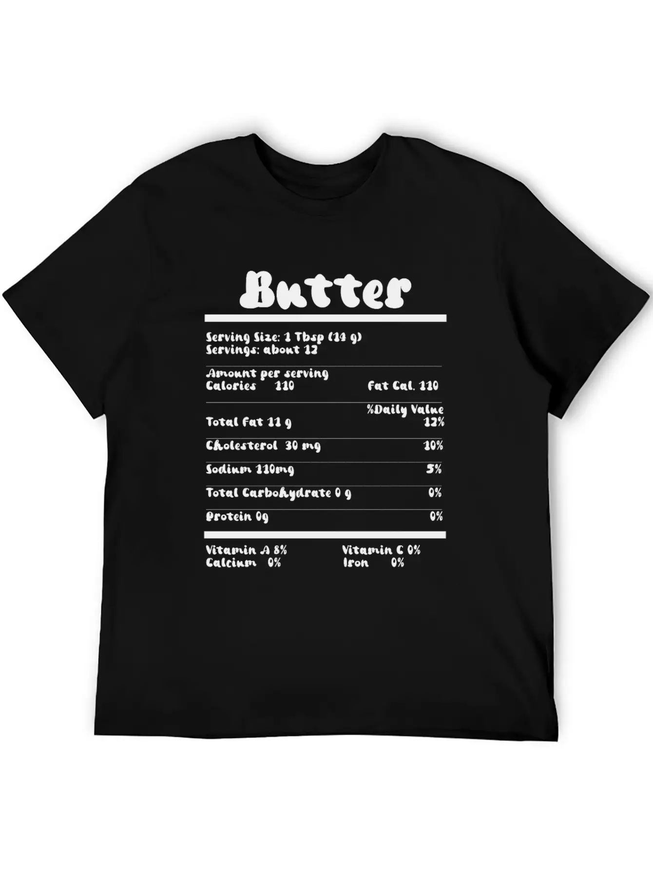 Butter Nutrition Facts Food Calories Holiday Thank Unisex Short Sleeve Soft Cotton T-Shirt – Casual Everyday Wear