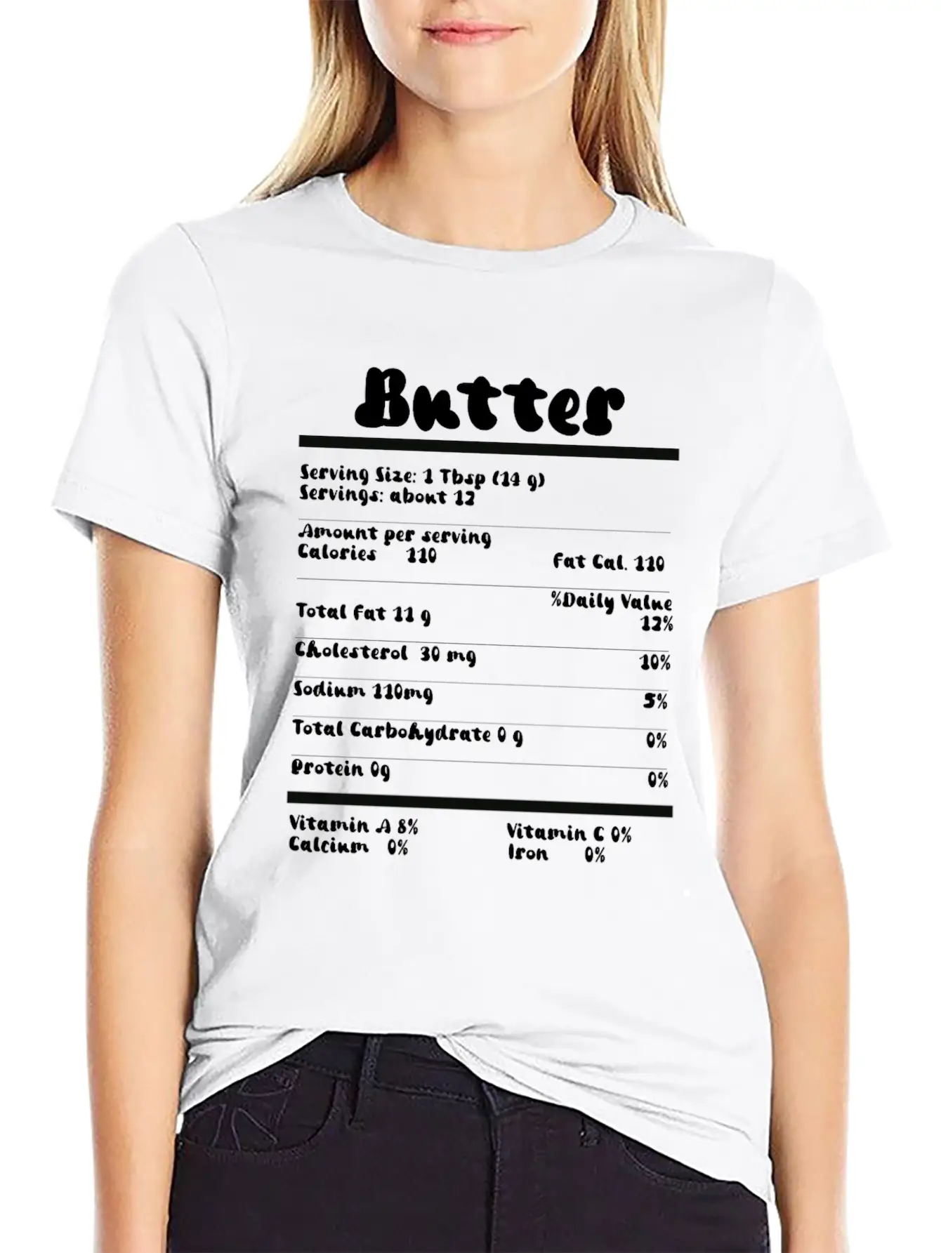 Butter Nutrition Facts Food Calories Holiday Thank Unisex Short Sleeve Soft Cotton T-Shirt – Casual Everyday Wear