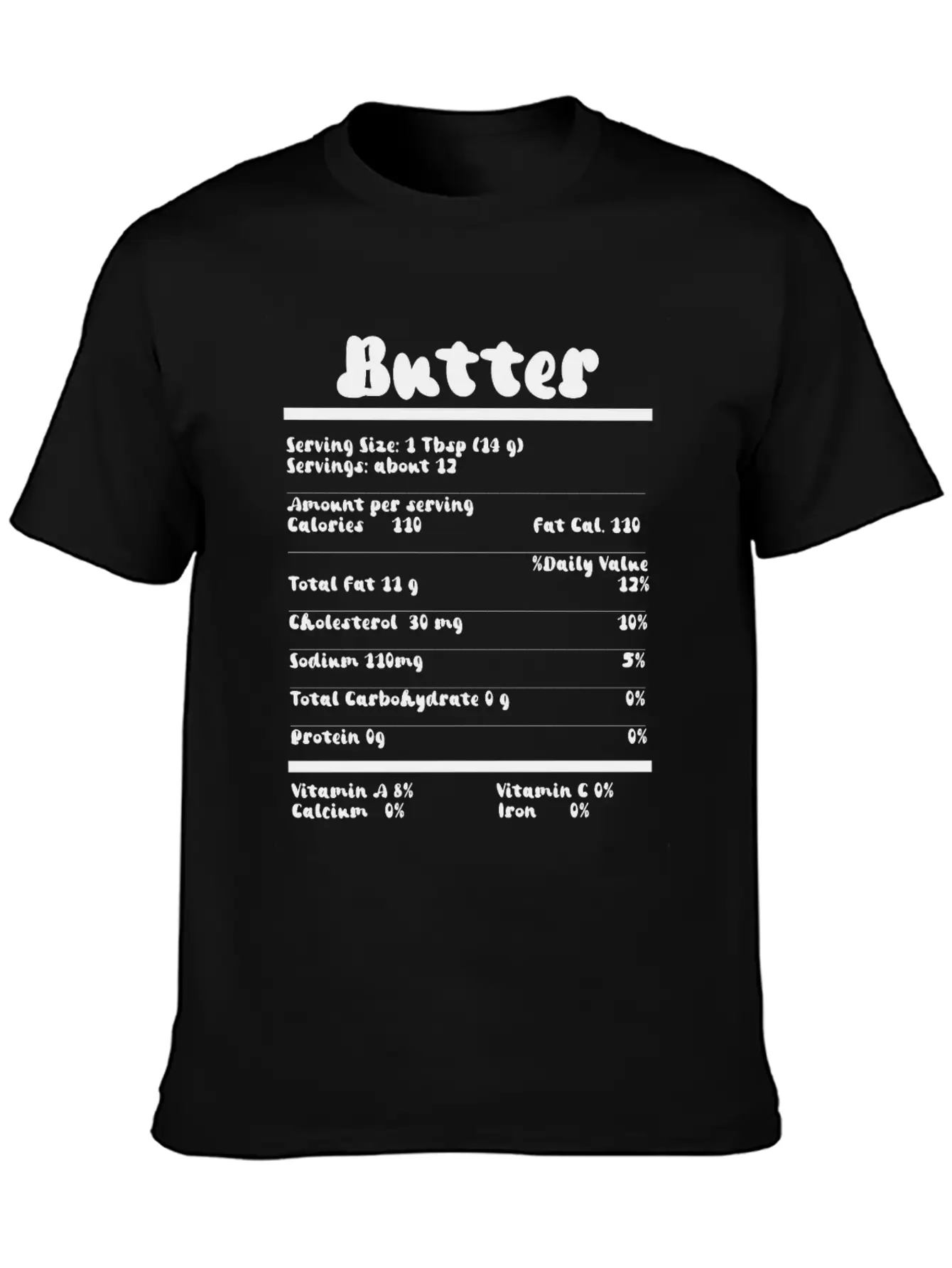 Butter Nutrition Facts Food Calories Holiday Thank Unisex Short Sleeve Soft Cotton T-Shirt – Casual Everyday Wear
