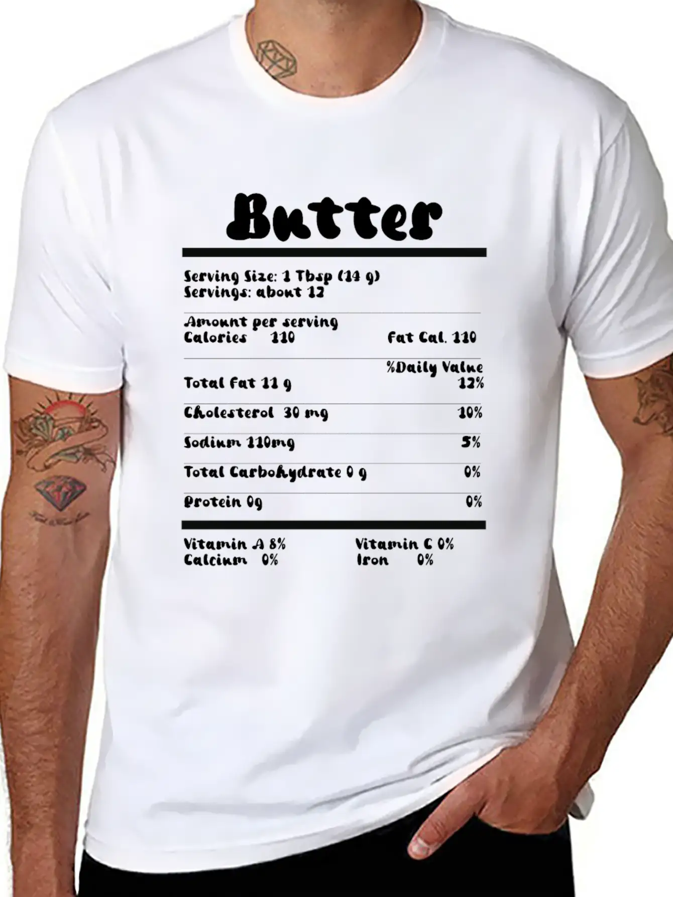 Butter Nutrition Facts Food Calories Holiday Thank Unisex Short Sleeve Soft Cotton T-Shirt – Casual Everyday Wear