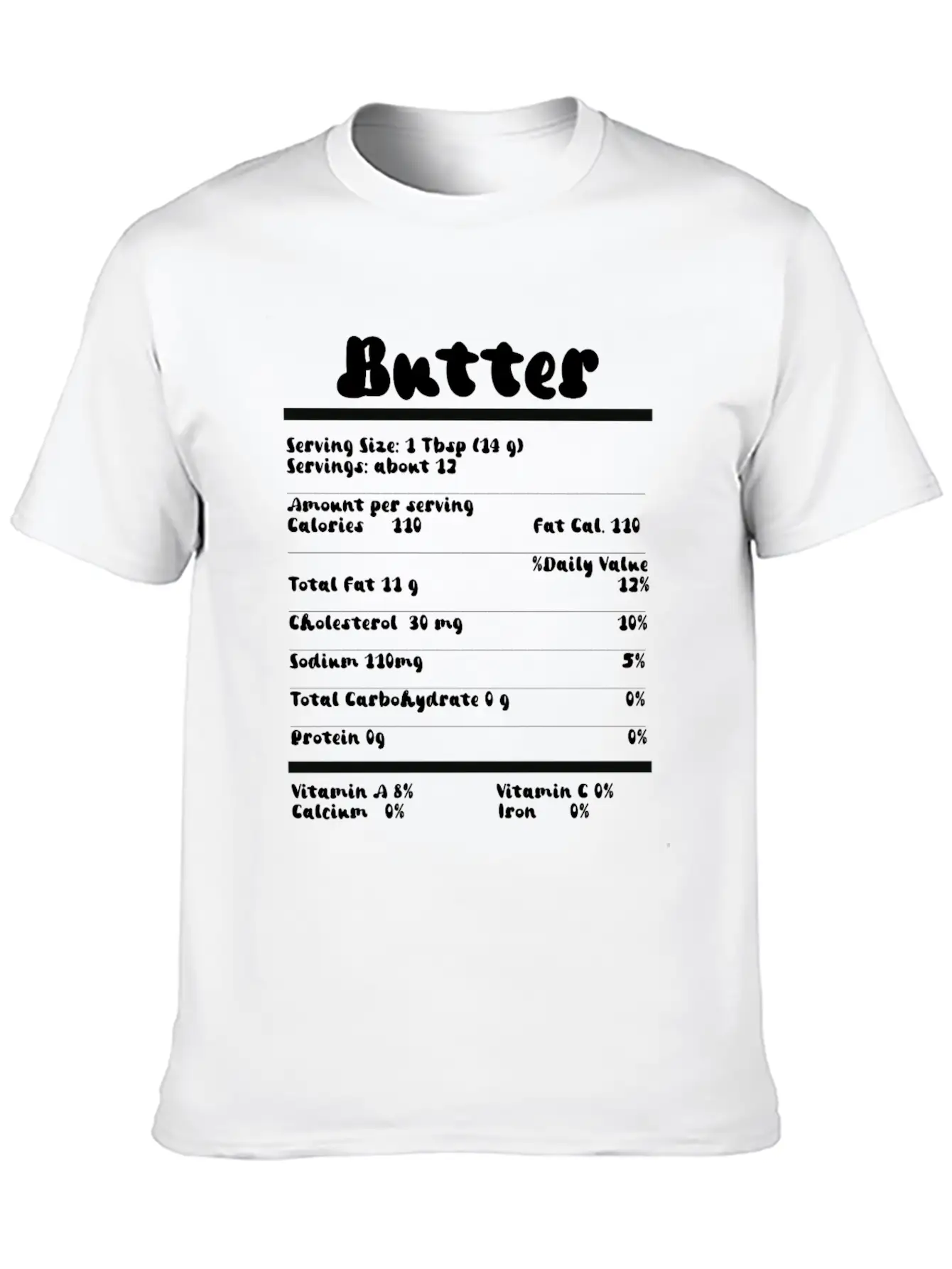 Butter Nutrition Facts Food Calories Holiday Thank Unisex Short Sleeve Soft Cotton T-Shirt – Casual Everyday Wear
