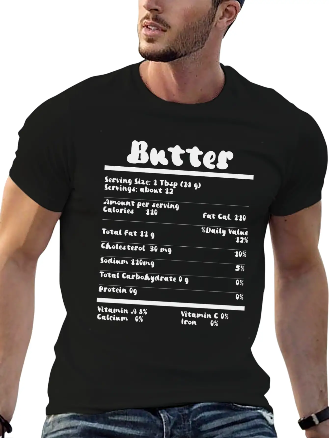 Butter Nutrition Facts Food Calories Holiday Thank Unisex Short Sleeve Soft Cotton T-Shirt – Casual Everyday Wear