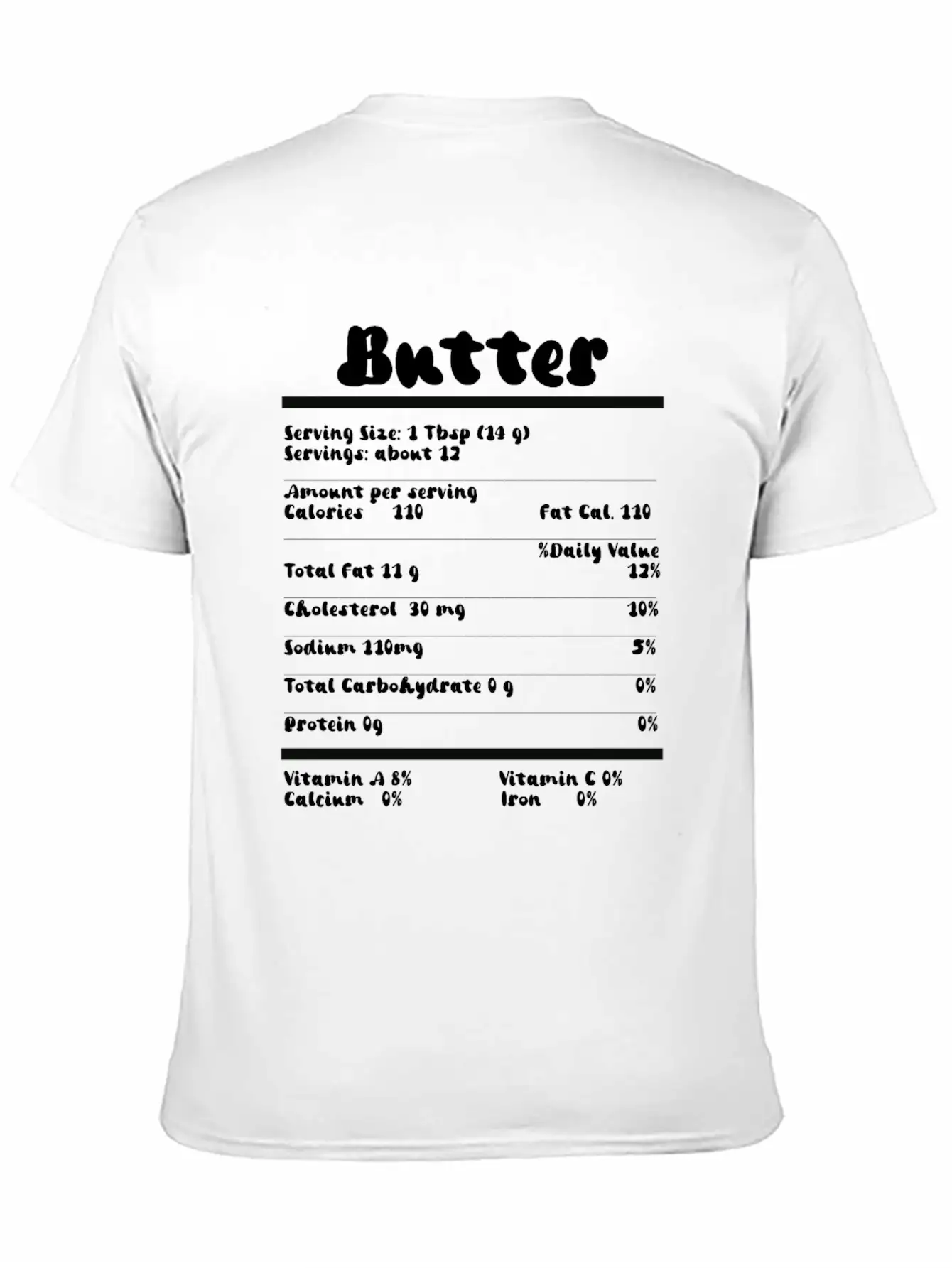 Butter Nutrition Facts Food Calories Holiday Thank Unisex Short Sleeve Soft Cotton T-Shirt – Casual Everyday Wear