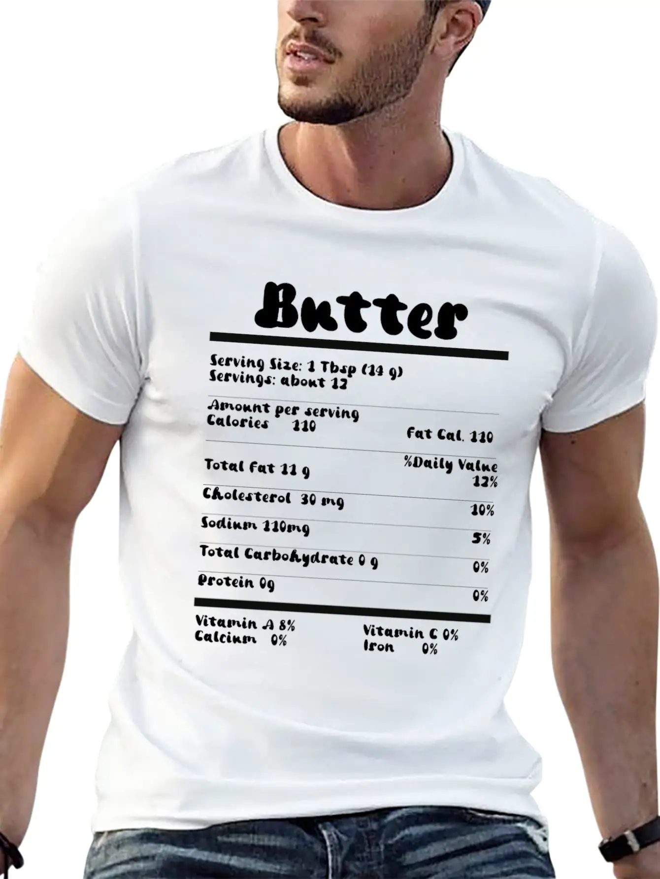 Butter Nutrition Facts Food Calories Holiday Thank Unisex Short Sleeve Soft Cotton T-Shirt – Casual Everyday Wear