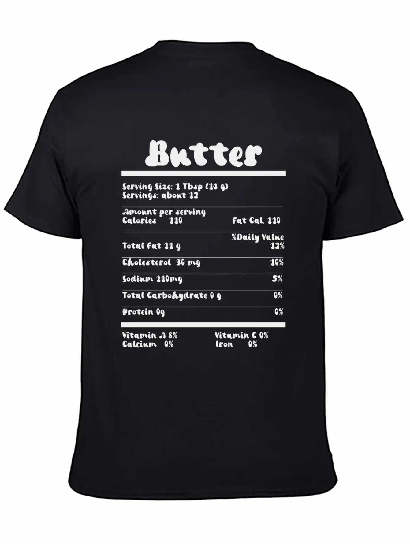 Butter Nutrition Facts Food Calories Holiday Thank Unisex Short Sleeve Soft Cotton T-Shirt – Casual Everyday Wear
