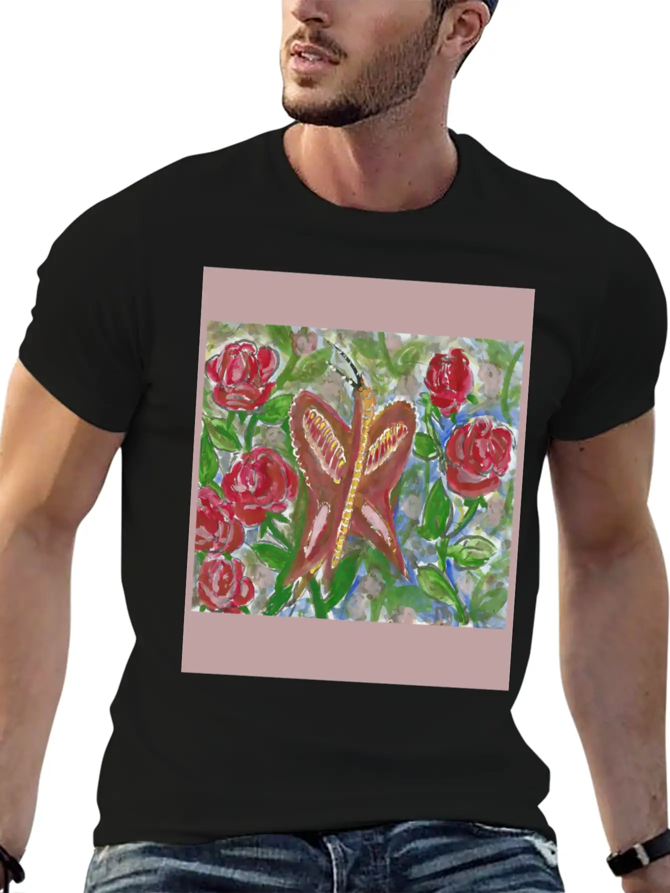 Butterfly And Roses Watercolor Timeless Short Sleeve Tee – Comfy And Minimalist Design