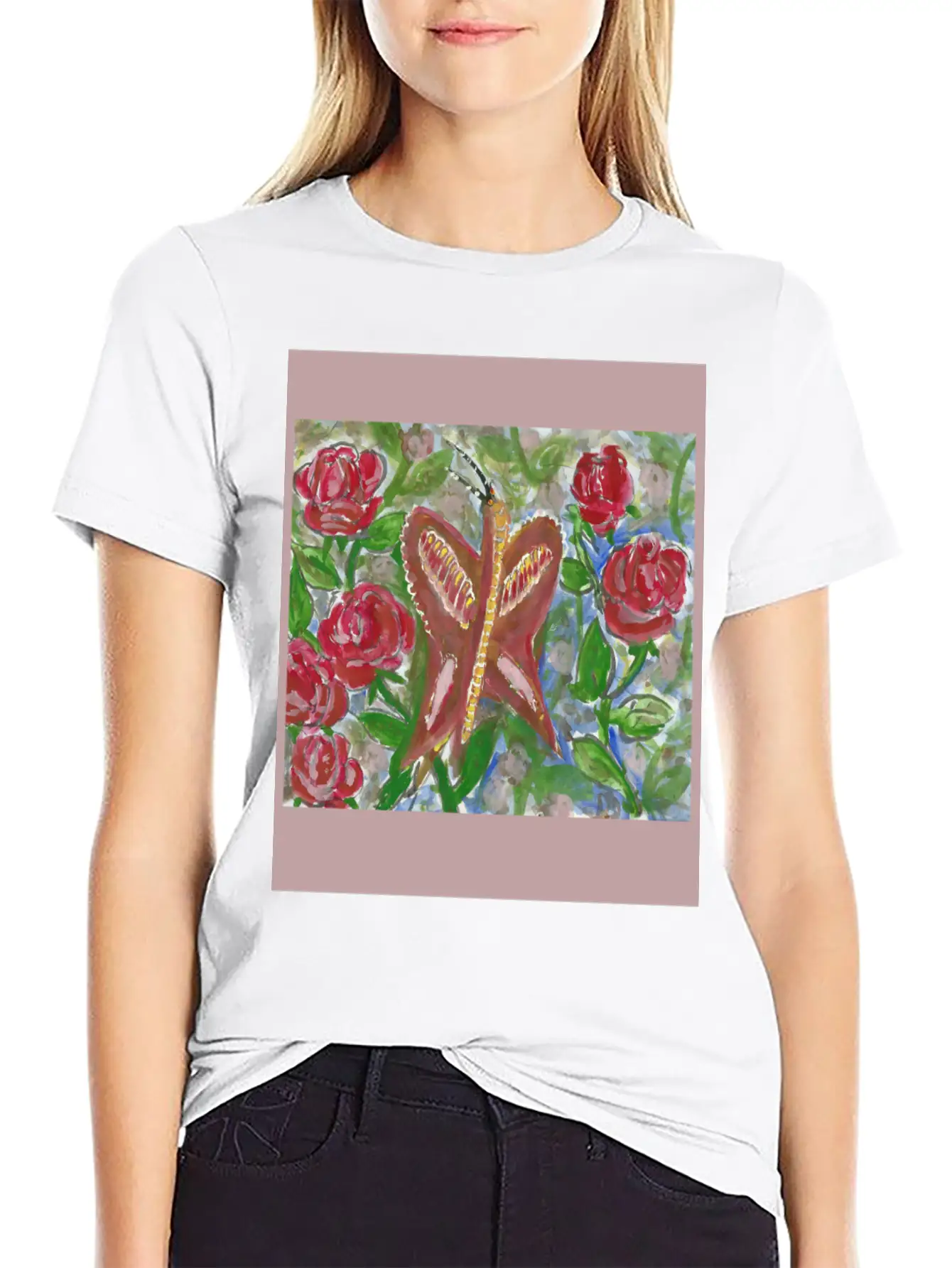 Butterfly And Roses Watercolor Timeless Short Sleeve Tee – Comfy And Minimalist Design