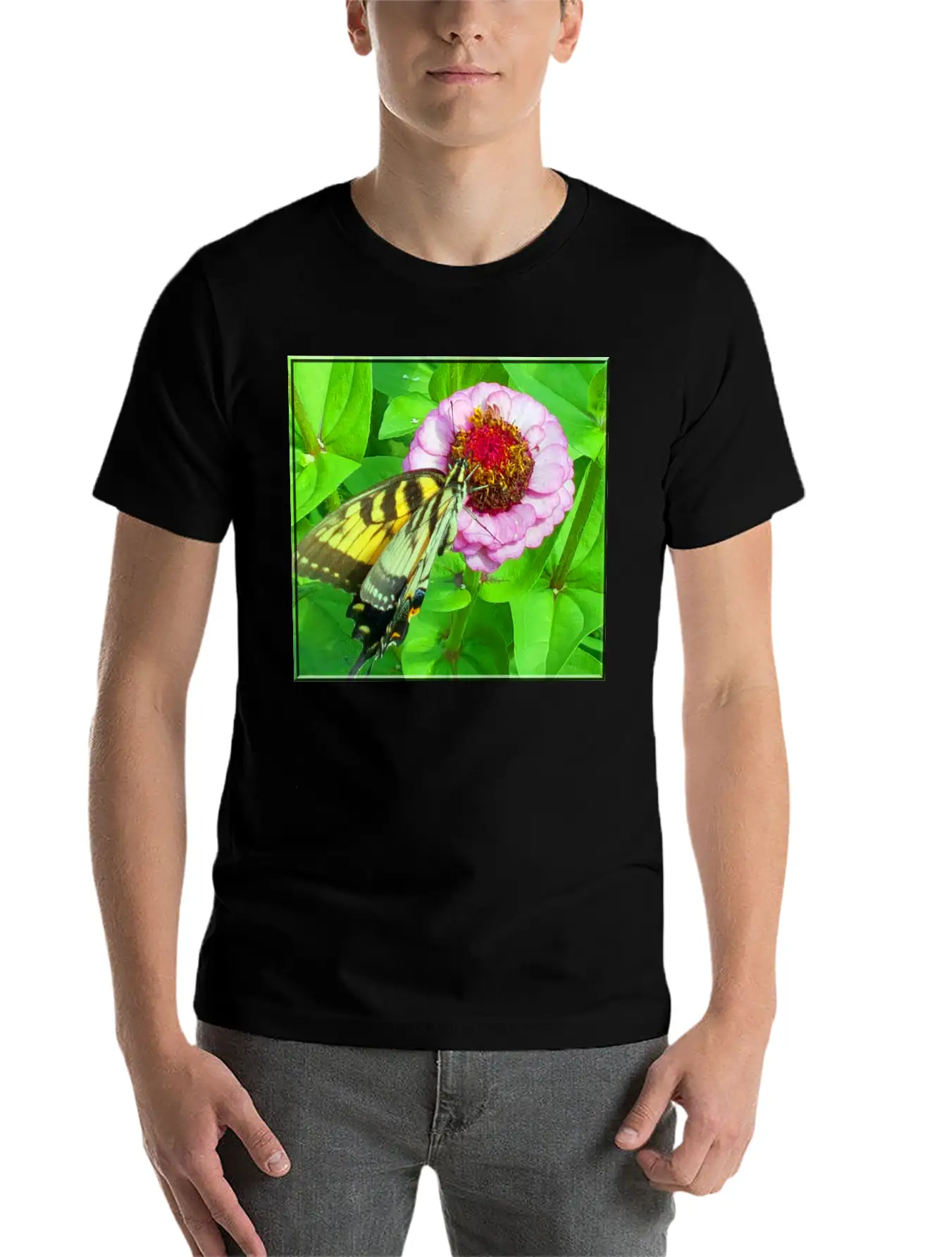 Butterfly And Zinnia Comfortable Minimalist Graphic Tee – Summer Style Essential