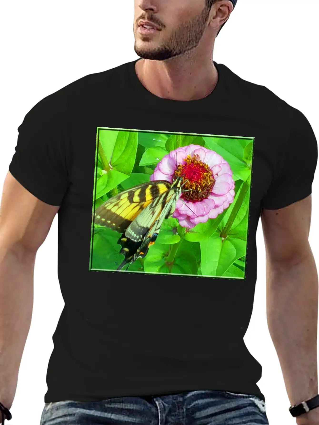 Butterfly And Zinnia Comfortable Minimalist Graphic Tee – Summer Style Essential