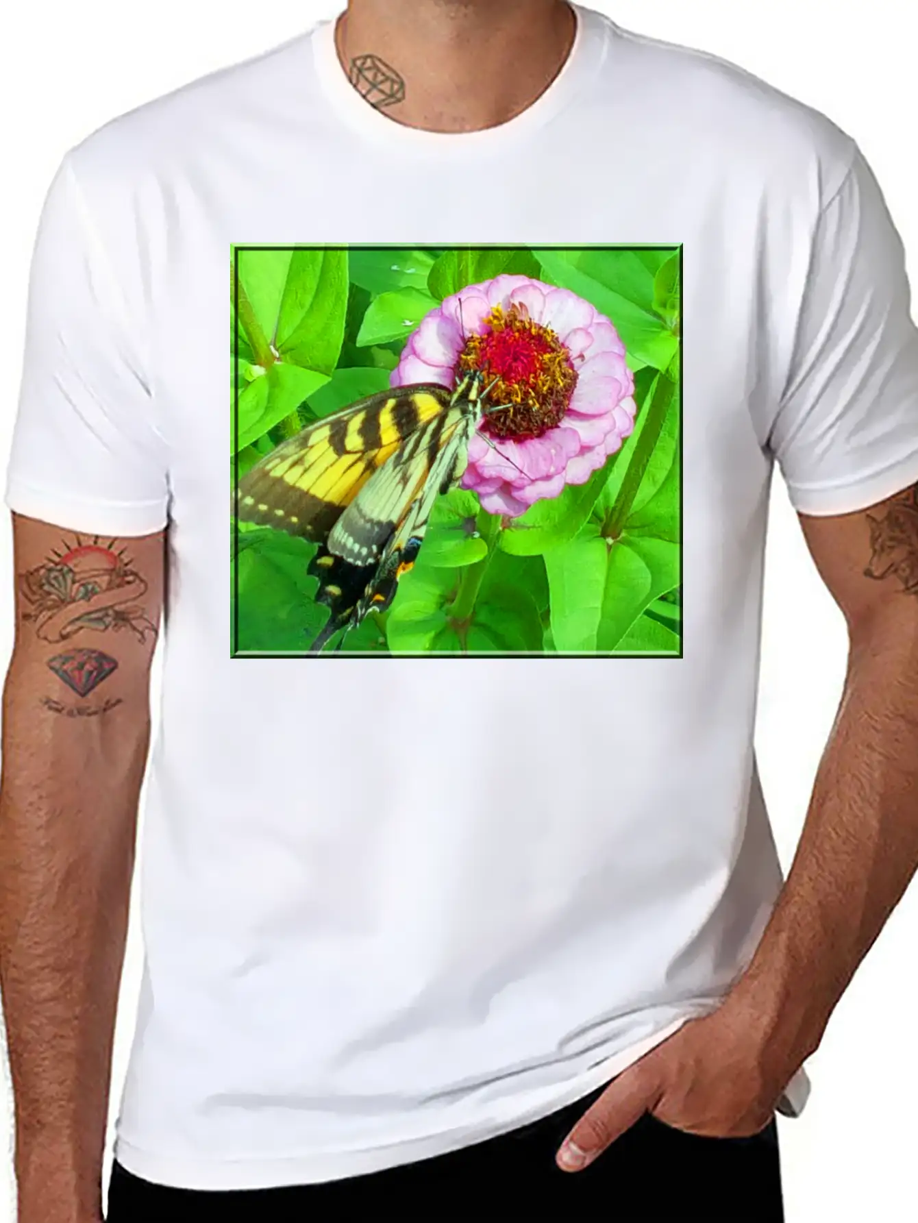 Butterfly And Zinnia Comfortable Minimalist Graphic Tee – Summer Style Essential
