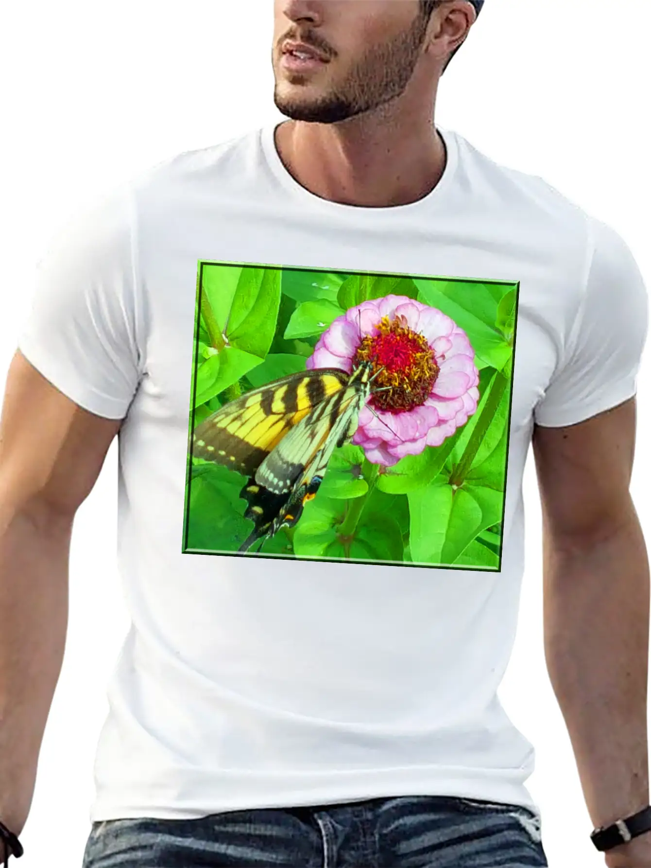 Butterfly And Zinnia Comfortable Minimalist Graphic Tee – Summer Style Essential