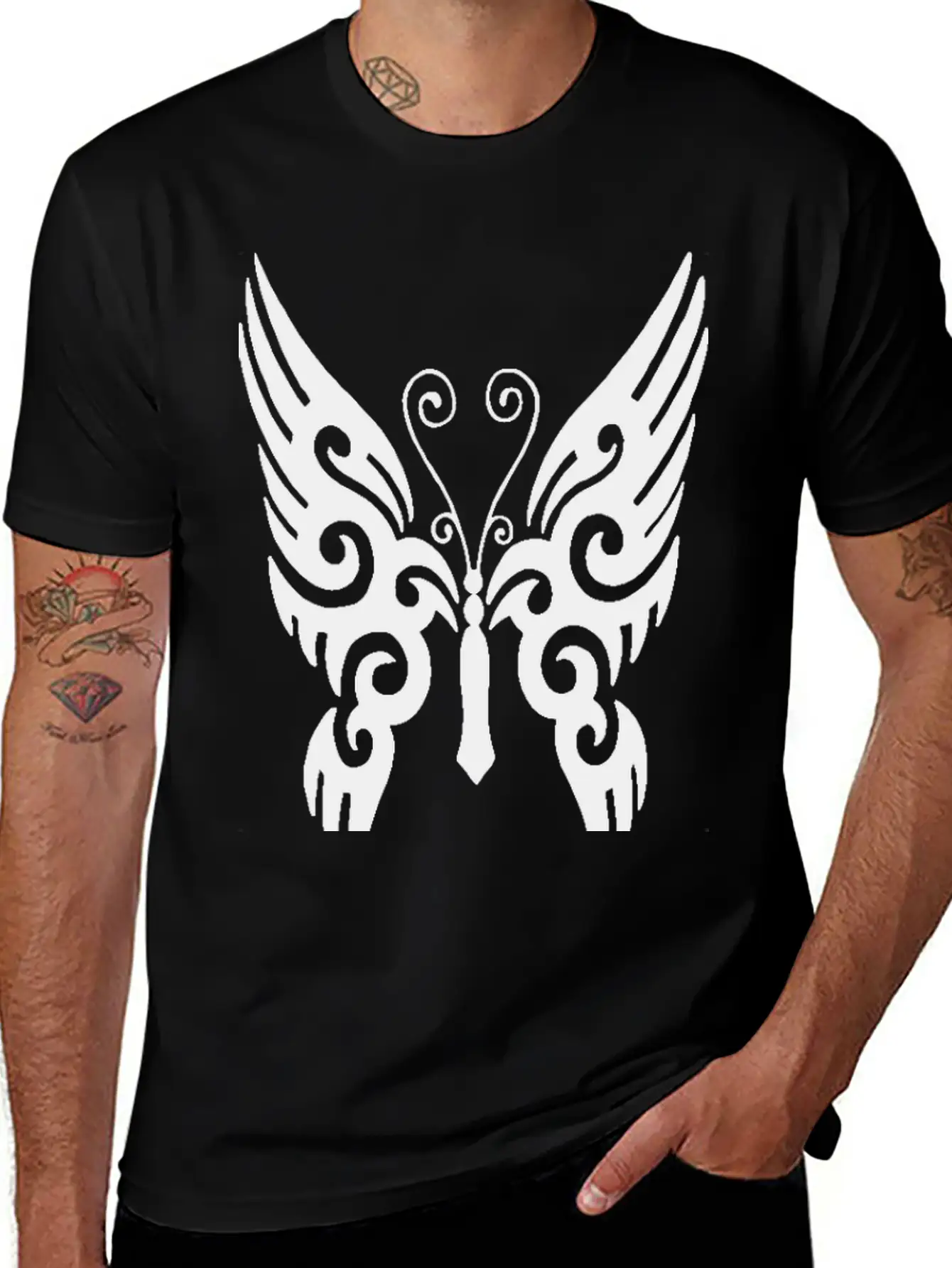 Butterfly Tribal Design Black Timeless Short Sleeve Tee – Comfy And Minimalist Design