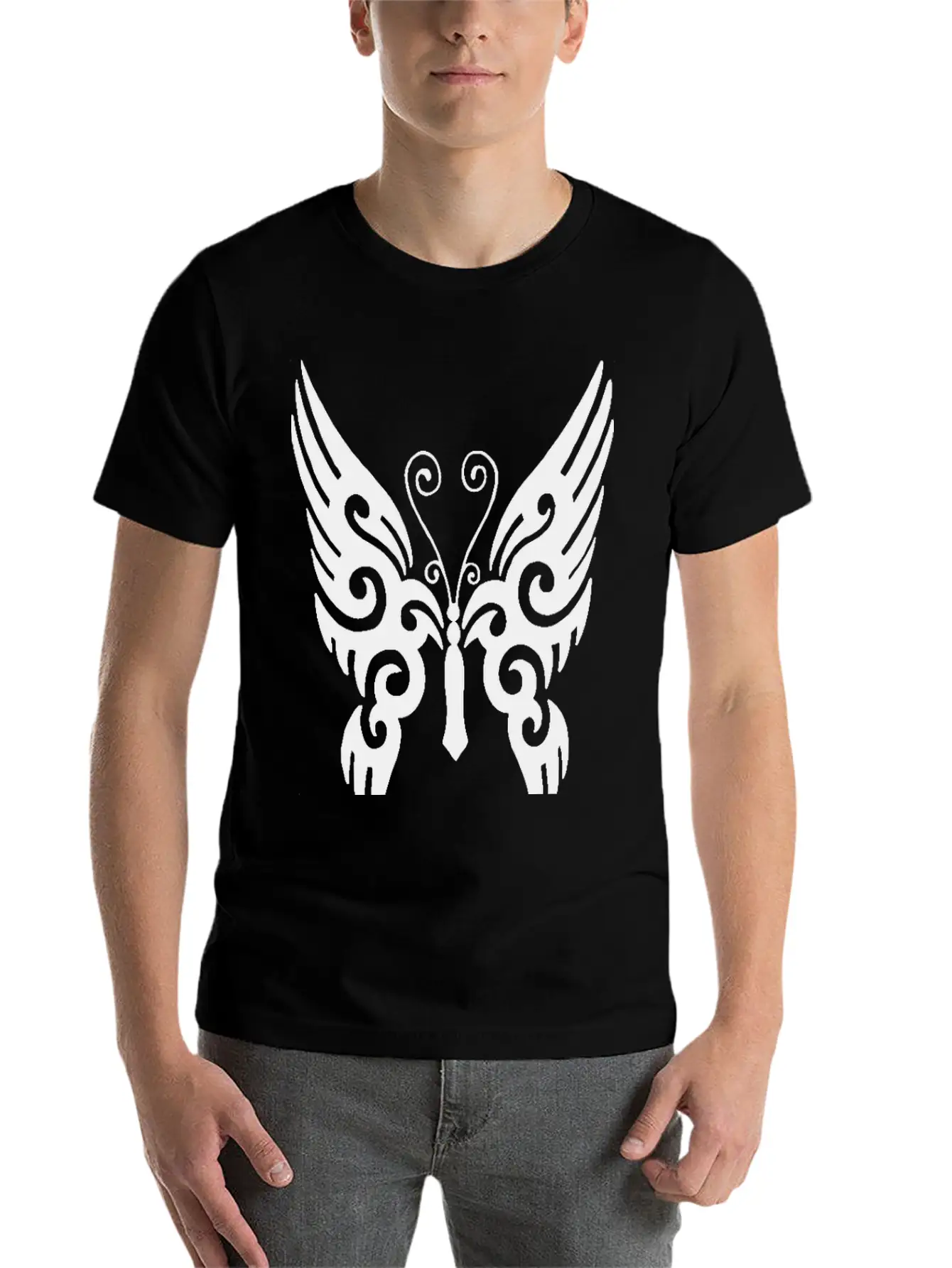 Butterfly Tribal Design Black Timeless Short Sleeve Tee – Comfy And Minimalist Design